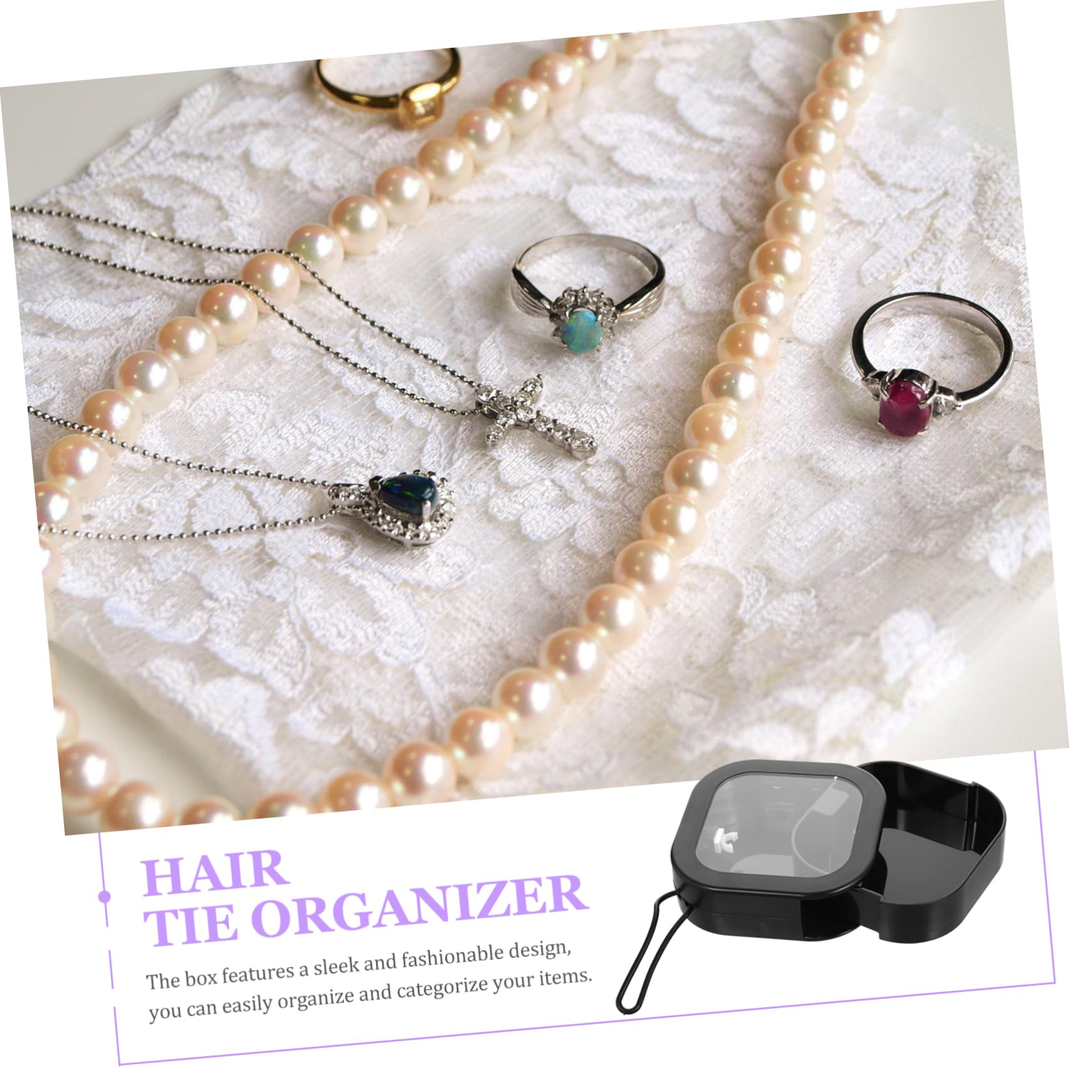 TOPBATHY 4 Stück-pack Haargummi Aufbewahrungsbox, Schwarz, Rund, Tragbar | Pp, Stabile Ausführung mit Glatten Rundkanten, mit Lanyard, für Haaraccessoires und Haarklammern