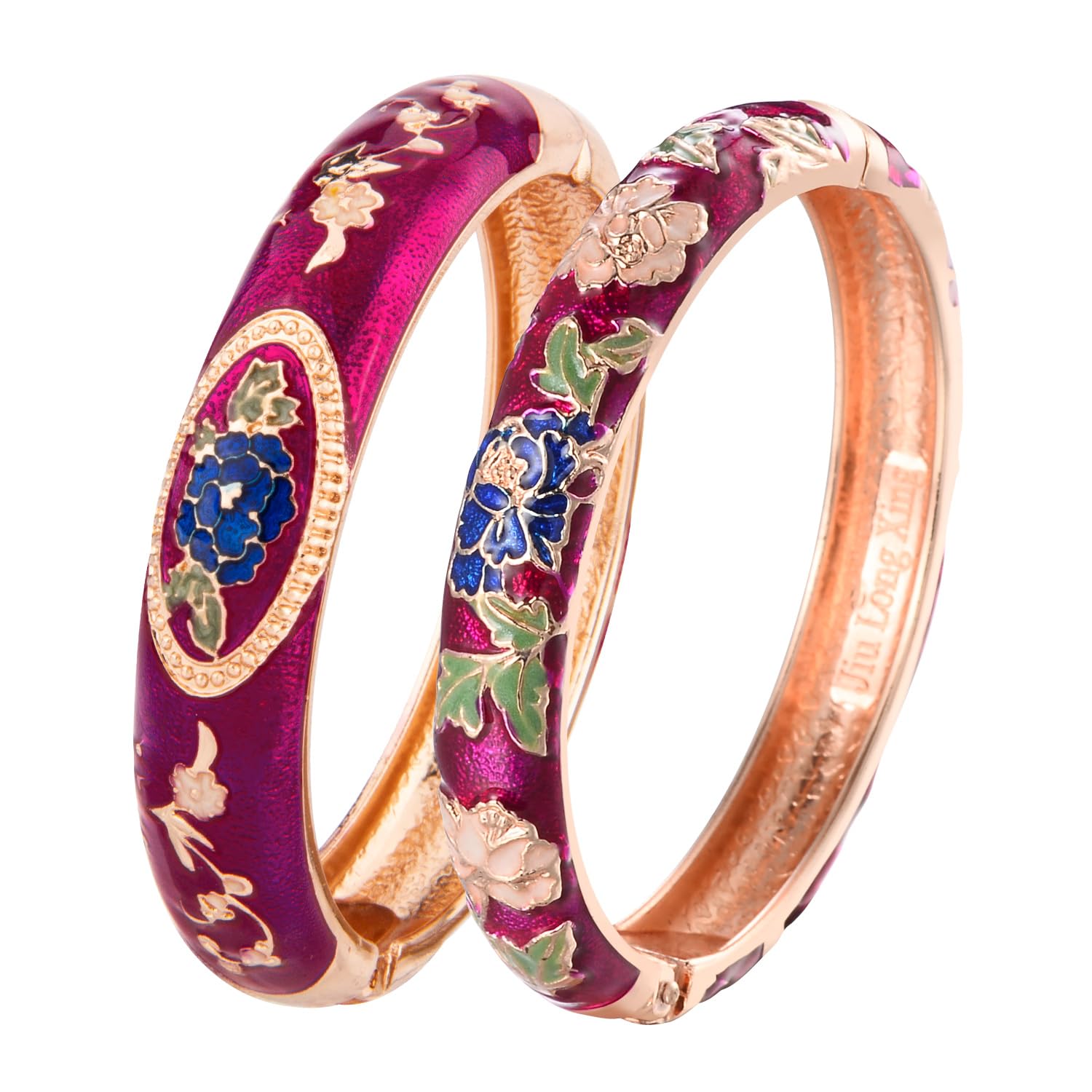 UJOY Cloisonne Bangle Colorful Enamel Filigree Rose Flower Hollowed Crystal Bracelet for Women Gifts 88A09