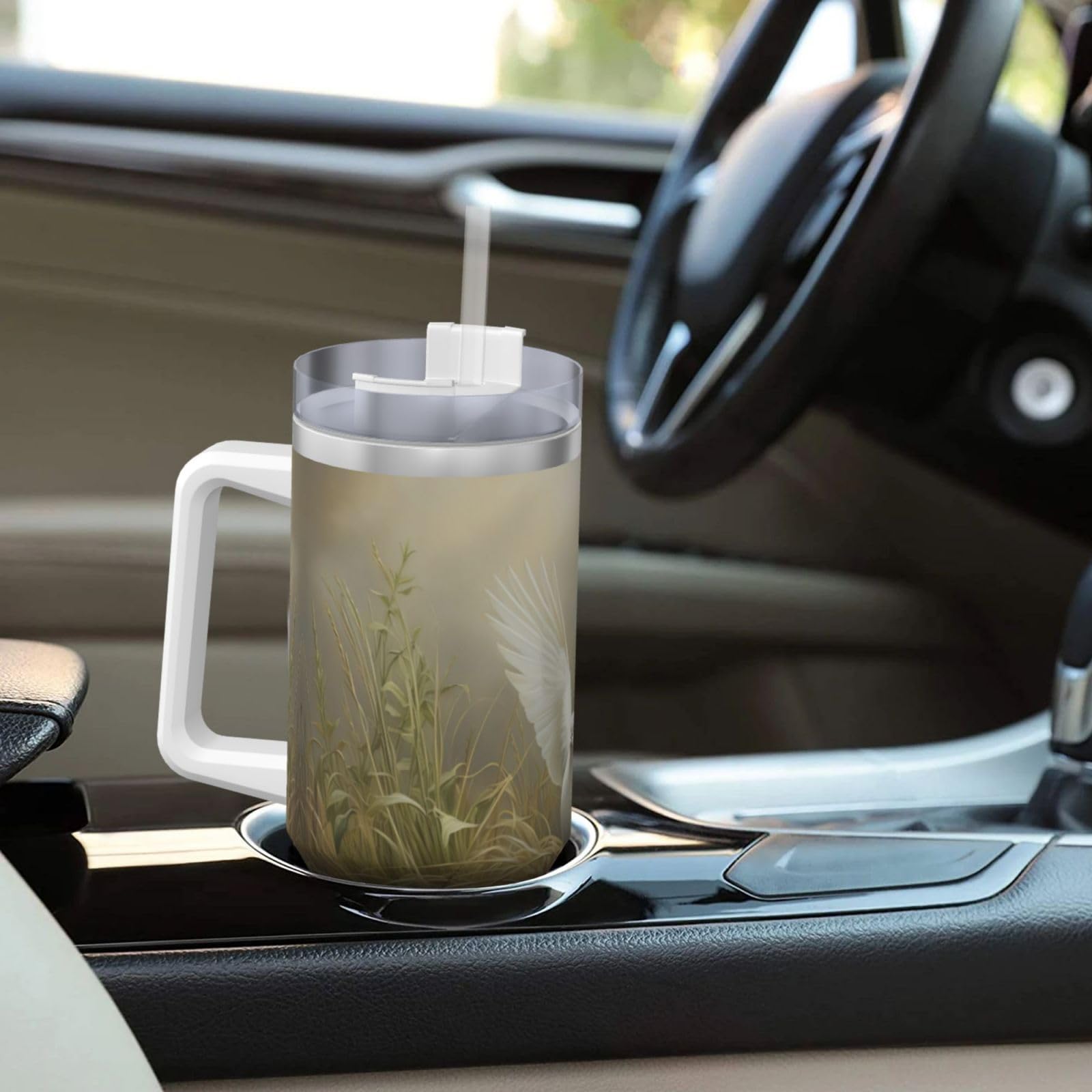 Grass and Dove Wasserflasche aus Edelstahl, doppelwandig, isoliert, mit Griff und Strohhalm-Deckel, 1,2 l