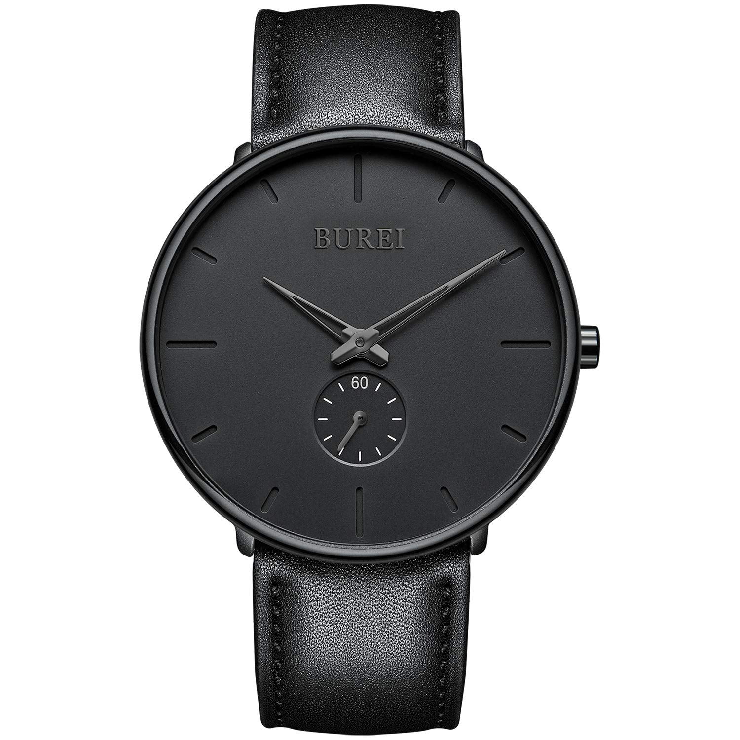 BUREIMen's Quartz Watch Black Minimalist Analog Ultra Thin Waist Watch Simple Style Stainless Steel Mesh Band