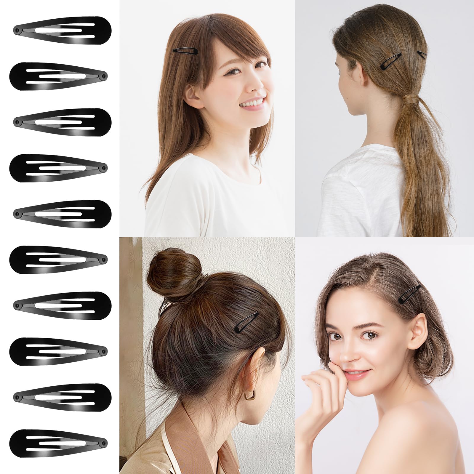 Fermagli per capelli in metallo nero con chiusura a scatto, fermagli da 5 cm per bambine e ragazze (24 pezzi neri)