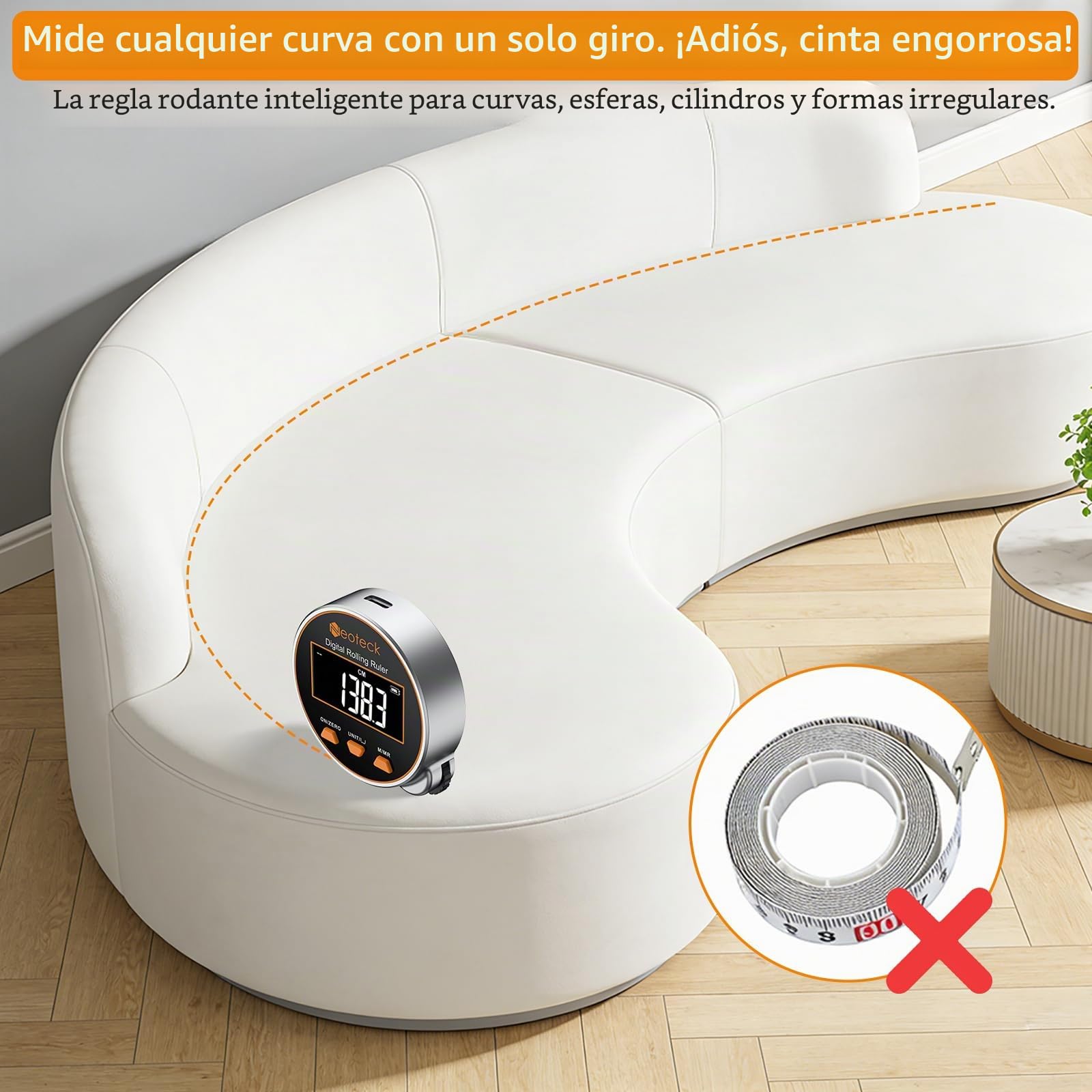 Neoteck Cinta Métrica Digital 656Ft/200M Regla Rodante Electrónica con Pantalla LCD y 5 Modos de Referencia Regla Digital Recargable para Medir Superficie Plana, Curva, Diámetro y Forma Irregular