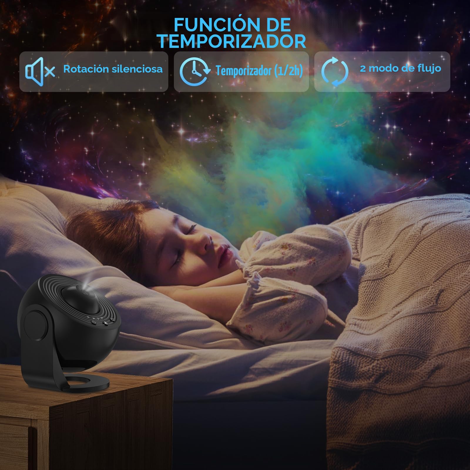 ALLOMN Planetarium - Proyector de estrellas LED con 13 discos de película, luz nocturna con cielo estrellado, luz nocturna lunar, para niños y adultos, techo, dormitorio, sala de estar (negro)