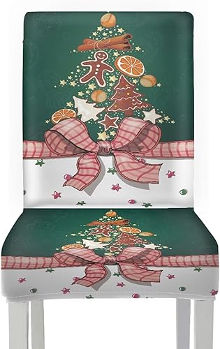 Miniatura 3 de Rnyleeg Juego de 6 fundas para sillas de comedor de Navidad, diseño de árbol de vacaciones, color verde oscuro, para sala de estar, sin brazos,