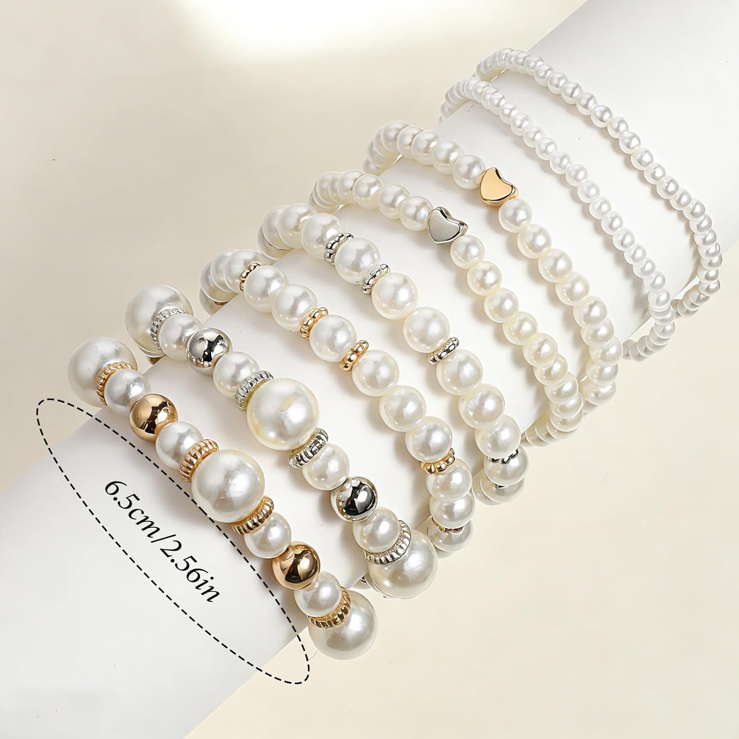 Pearl Bracelets for Women Chunky Simulated Pearl Beaded Bracelet White Pearls Stackable Stretch Bracelet Set Multilayered Elastic Beaded Pearls Bracelets for Women Bridesmaid Bridal Jewelry (8-Pack) - Image 2