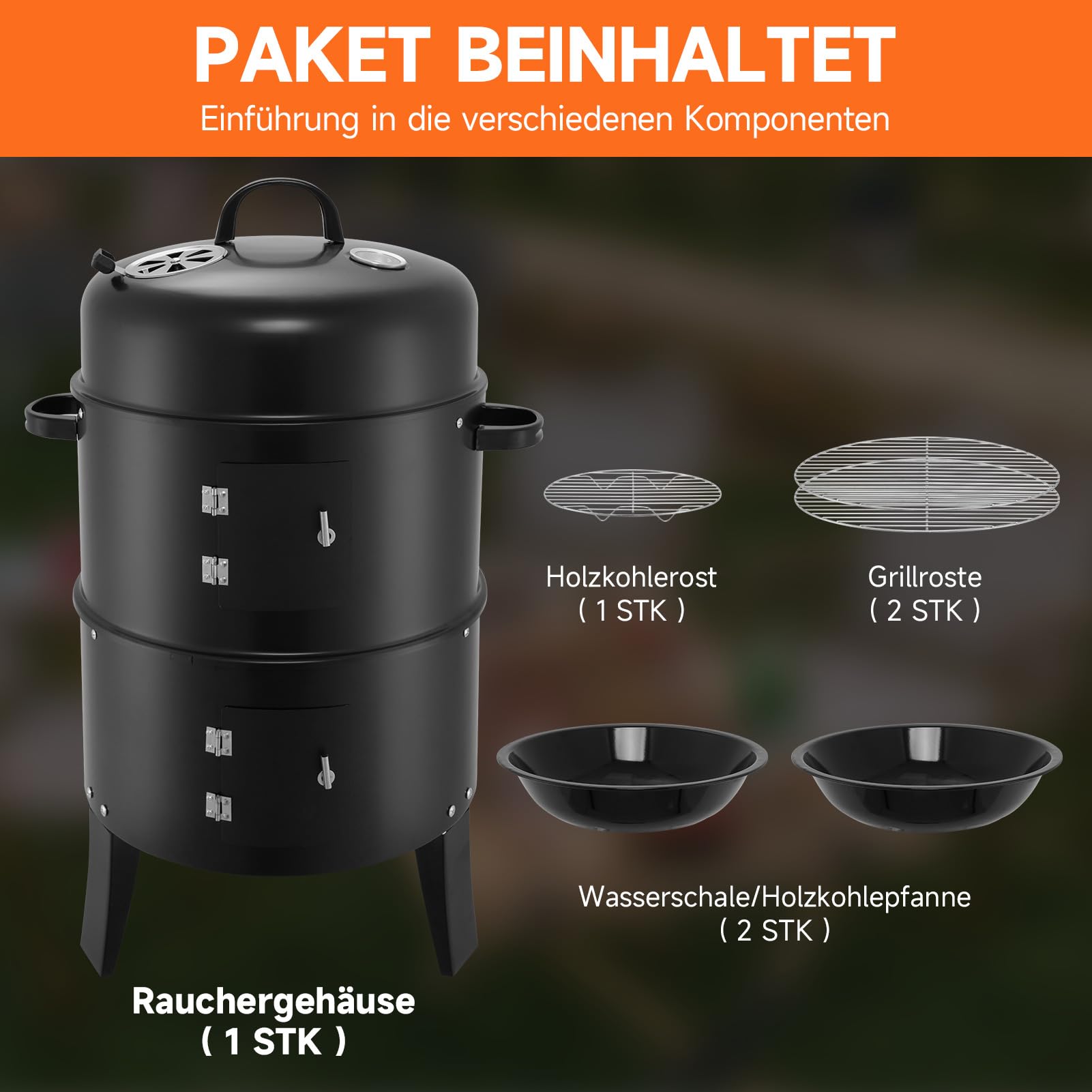 Horno 3 en 1 para ahumar, parrilla de carbón vegetal con tapa | Barbacoa para ahumar Barbacoa camping Barbacoa & Garen Barbacoa multifunción para ahumar