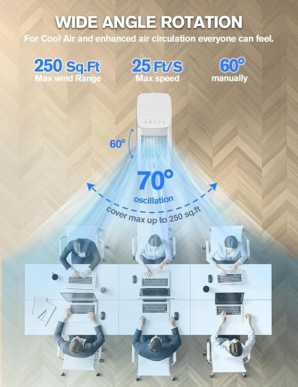 3-IN-1, Portable Air Conditioners, Evaporative Air Cooler w/ 4 Ice Packs, 3L Water Tank for Cooing, 7H Timer for Auto-Off, Swamp Coolers with 70° Oscillation, Cream by Slkdrft - Image 3