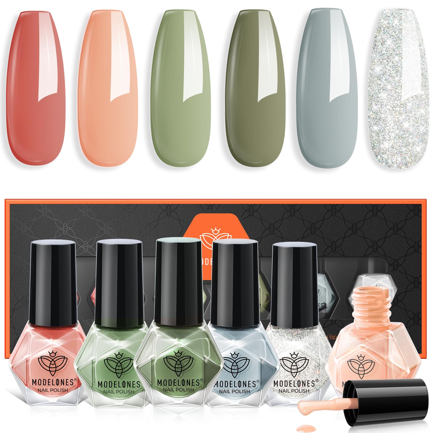 modelones Nail Polish Set 6 Colors St. Patrick's Day Green Blue Glitter Nail Polish Set Quick Dry Polish Kit Finger Mini B...