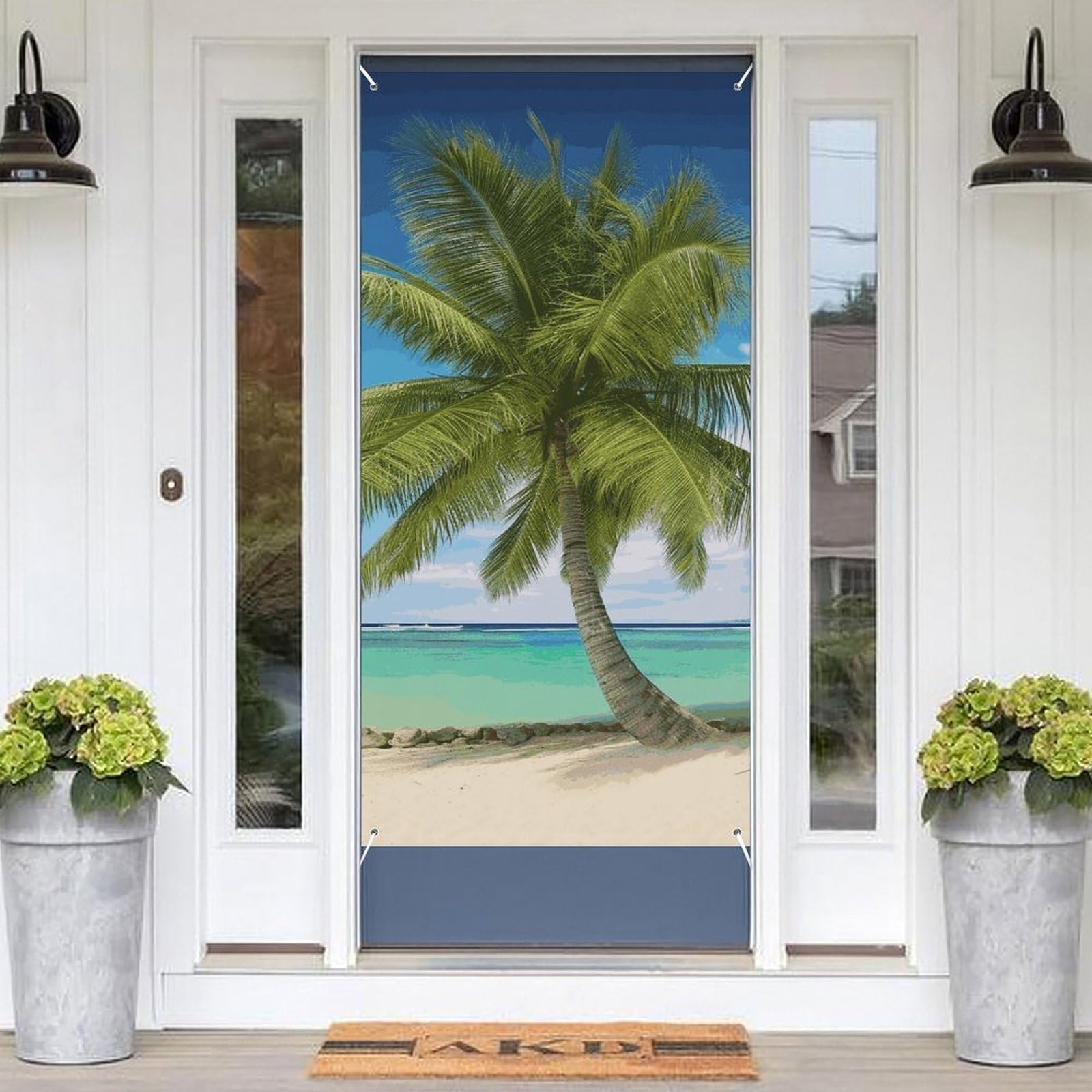 Hanging Banner for Front Door Beach Palm Tree Door Cover Decoration Welcome Door Banner Porch Sign Hanging Wall Decoration Background Banner for Yard