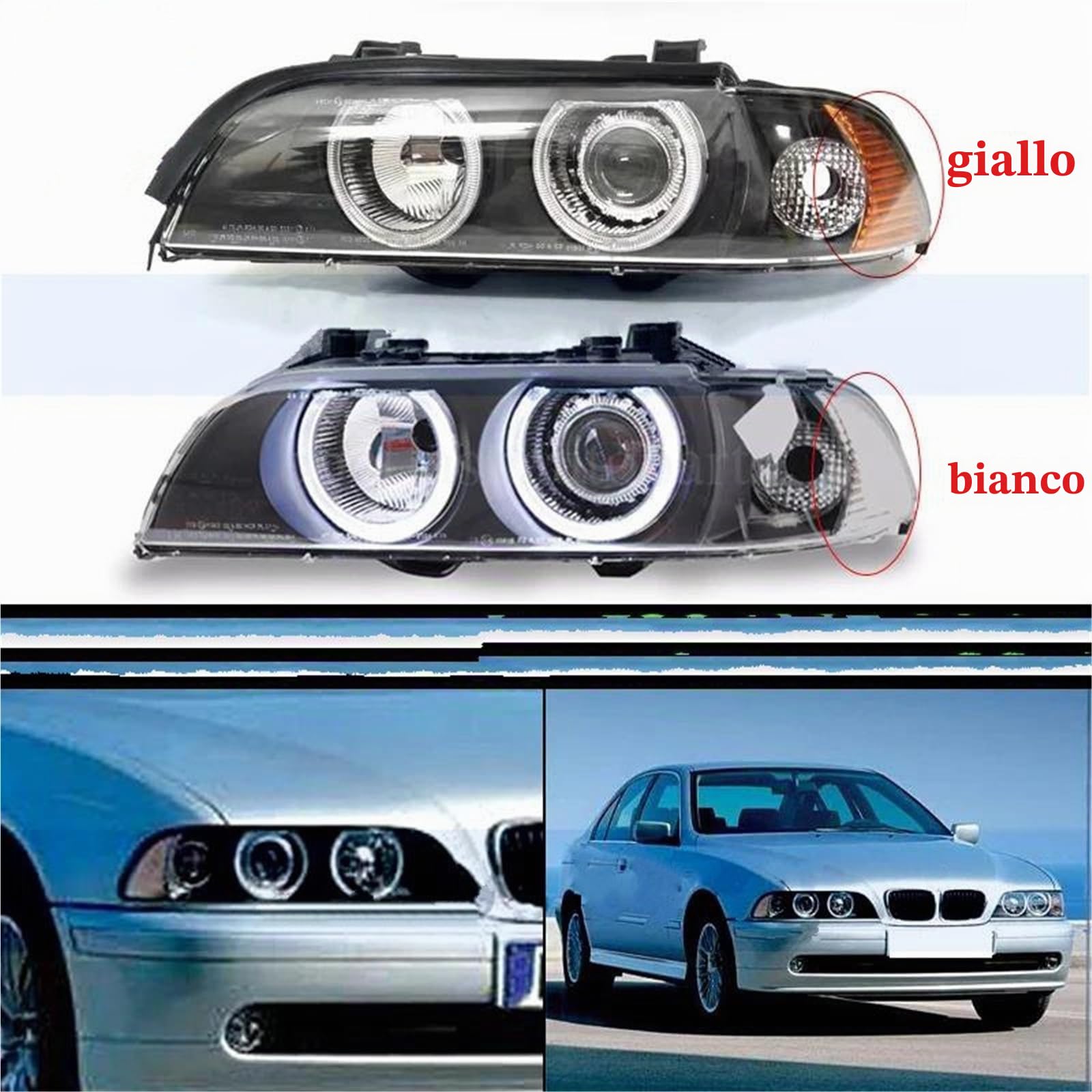 Fanale Anteriore Una coppia di fari anteriori per paraurti anteriore per BMW Serie 5 E39 1997-2003 fari anteriori indicatori di direzione anteriori Fanali(White 1 Pair)