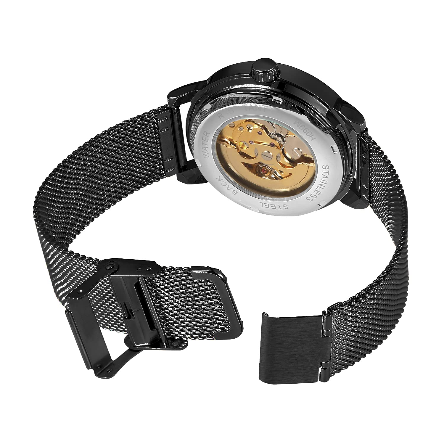 Orologio da uomo scheletro classico con numeri romani Steampunk orologio meccanico a carica manuale da uomo (blu)