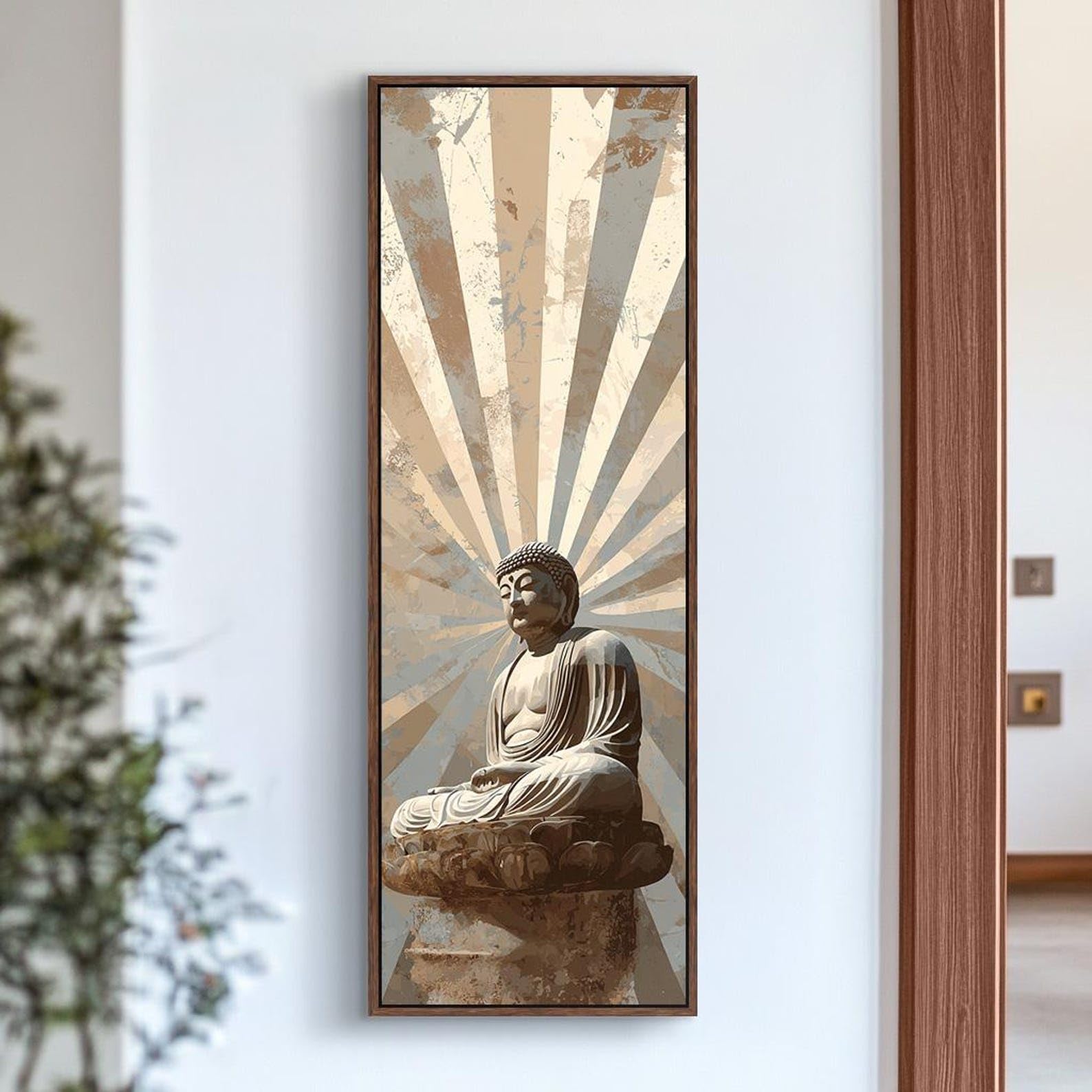 XINBAO Obraz na płótnie Budda, pionowa dekoracja Zen, studio jogi, duży rozmiar buddyjska sztuka ścienna, wysoki i wąski druk duchowy, Pan Budda (20 x 60 cm/rama wewnętrzna)
