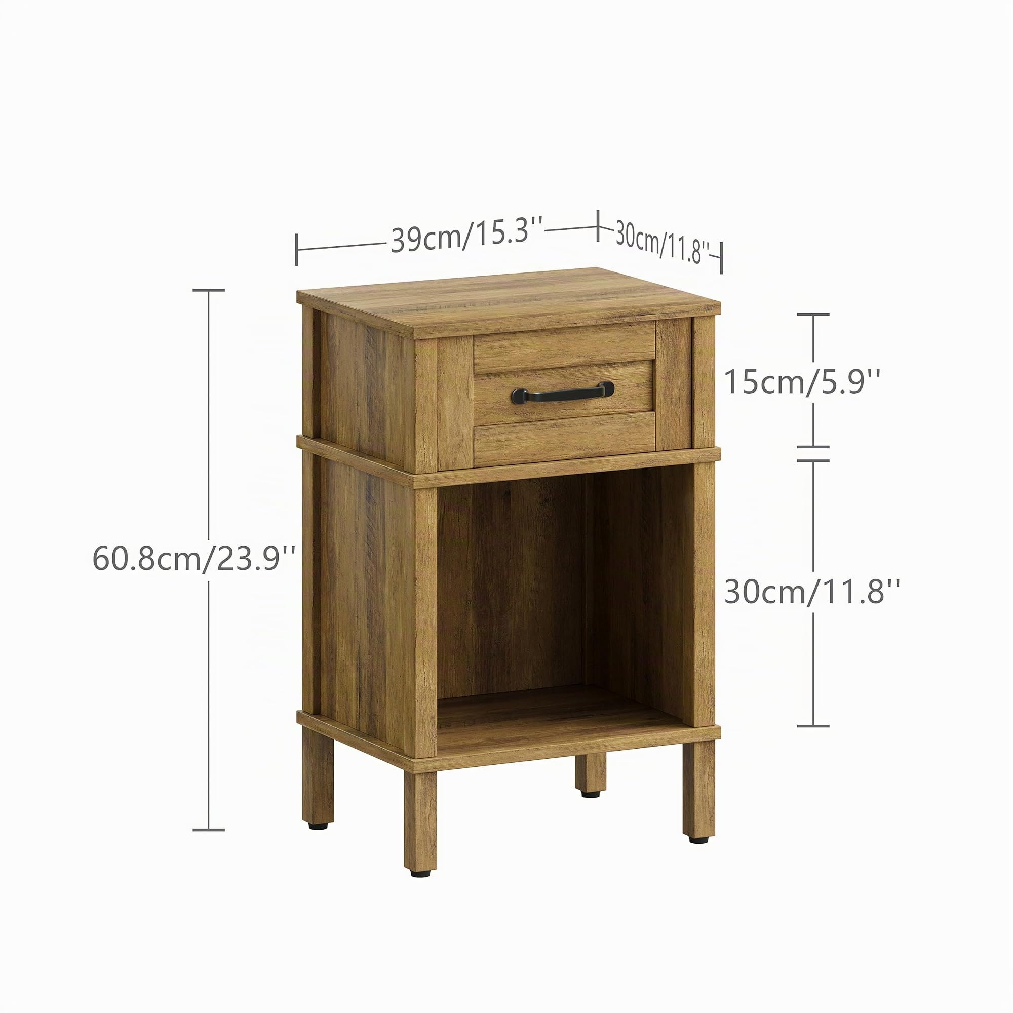 Mesita de Noche de Madera Mesita Auxiliares con Cajones Compartimento Abierto Moderna Minimalista Bedside Table Dormitorio Sala de Estar Marrón rústico LET512DR