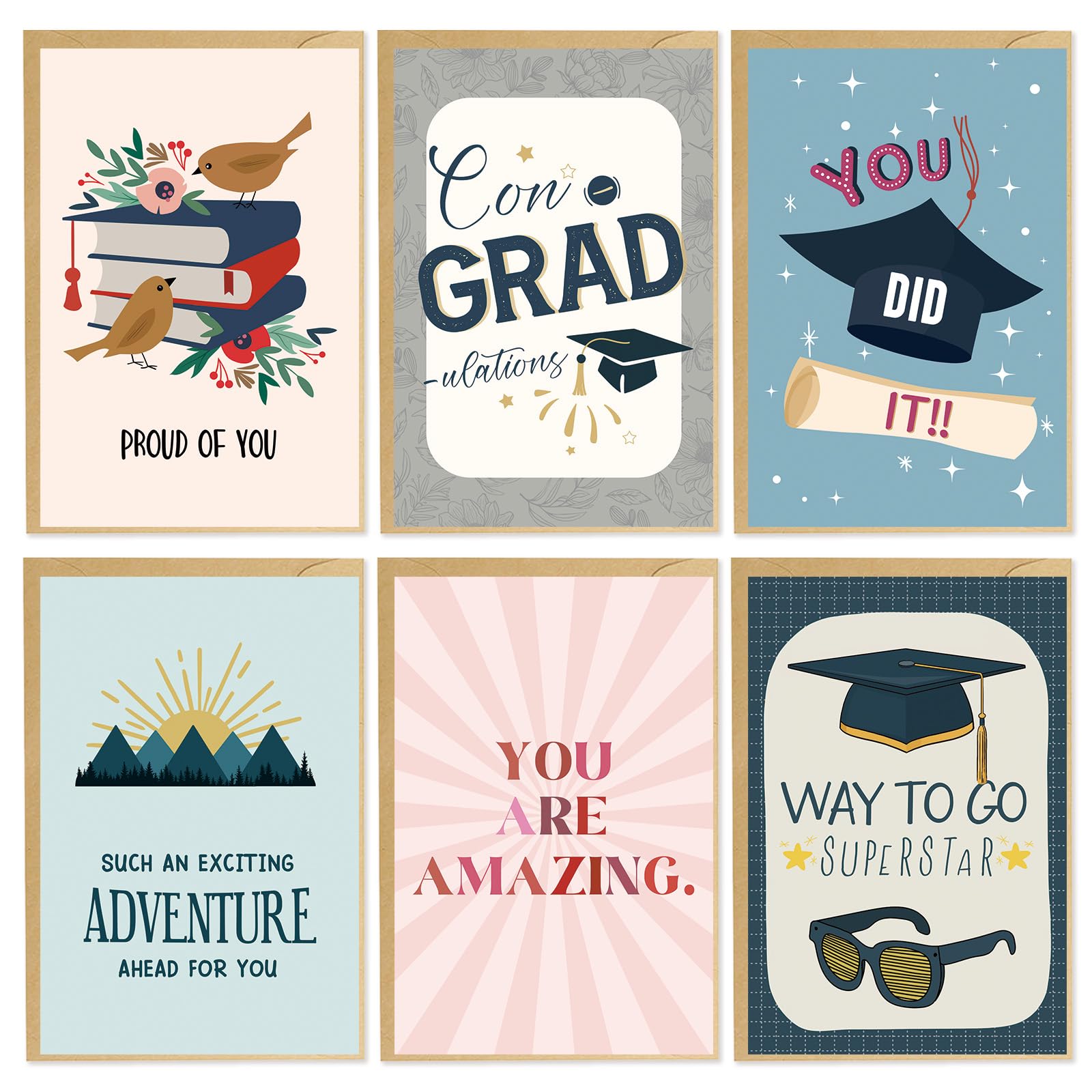 24 Inspirational Graduation Cards Pack, 4 x 6 IN Graduation Cards Bulk with Envelopes and Stickers, Congratulations Grad Card for College High School Middle School Preschool, Grad Party Gift : Office Products
