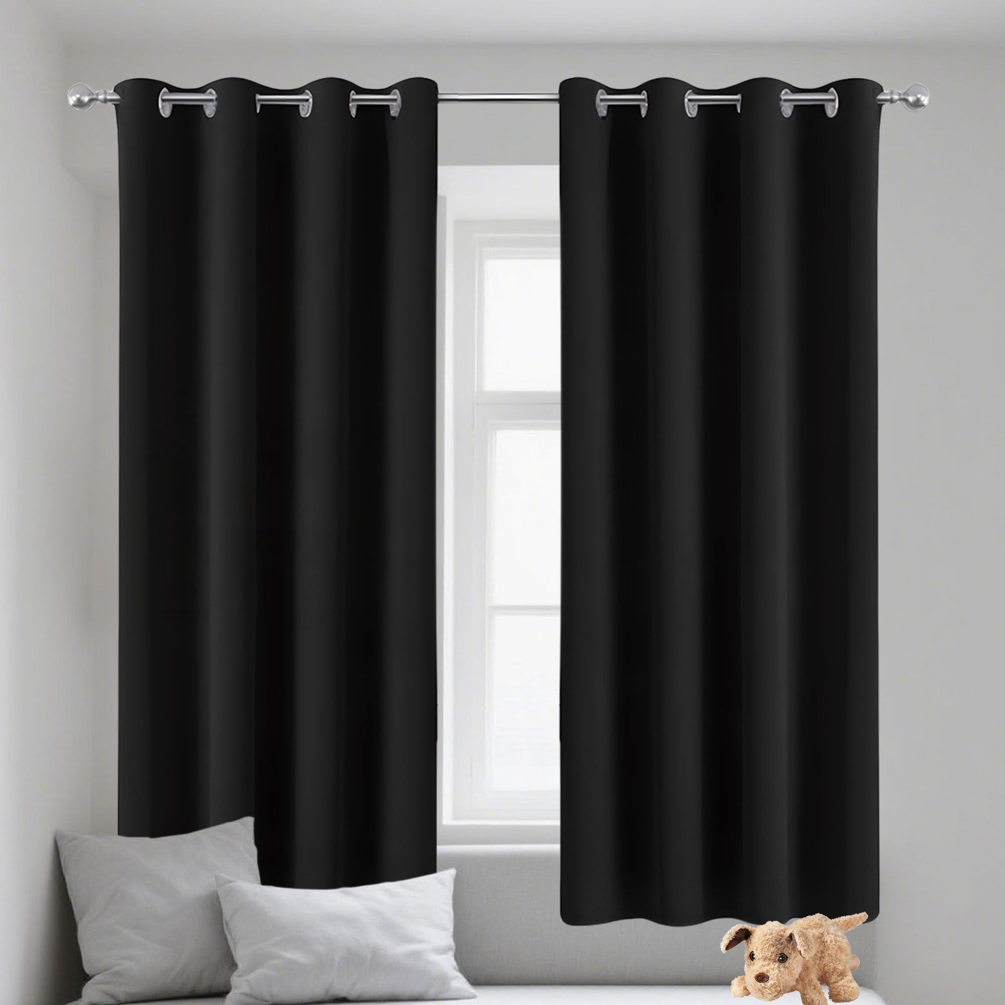 Rideau occultant noir 190x216cm en polyester isolant anti UV pour salon et chambre