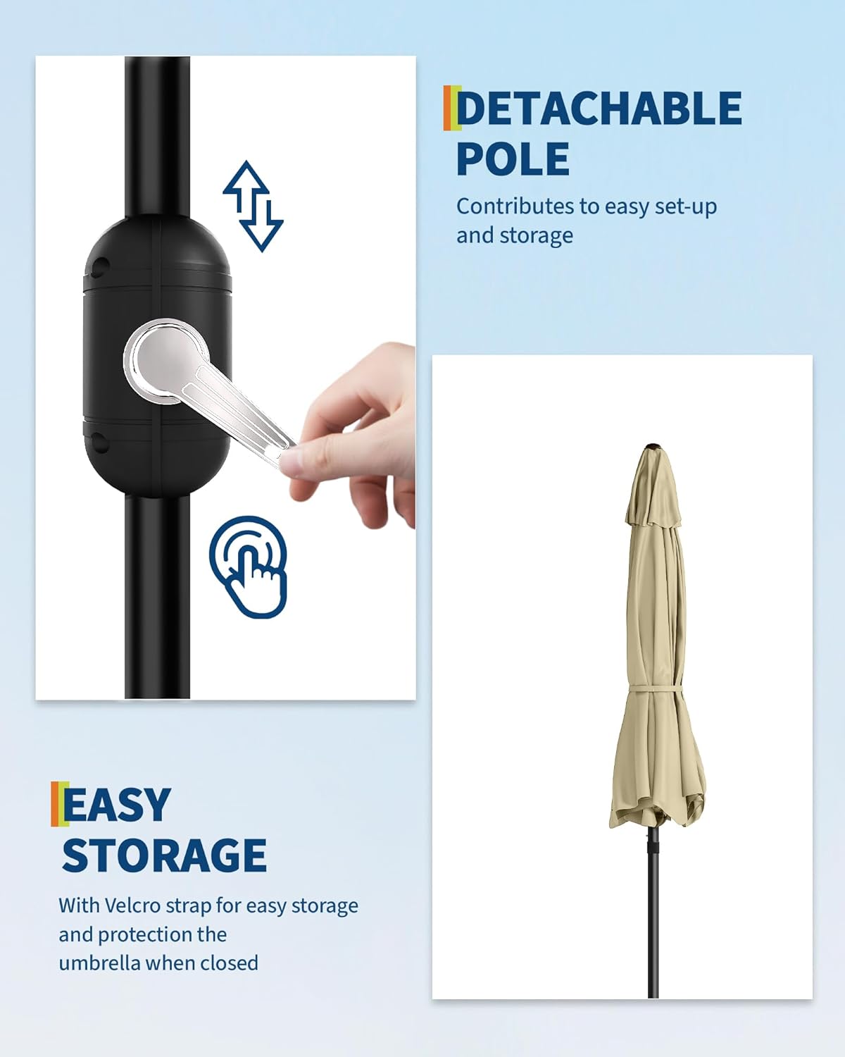 GarveeLife 7.5 ft Outdoor Patio Umbrella, Outdoor Table Umbrella, Market Umbrella with Push Button Tilt and Crank, 6 Sturdy Ribs UV Protection Waterproof for Garden, Deck, Backyard, Pool (Beige) - Image 5