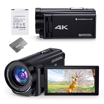 Amazon | ビデオカメラ 4k 小型 5600万画素 本機防水 防塵 耐