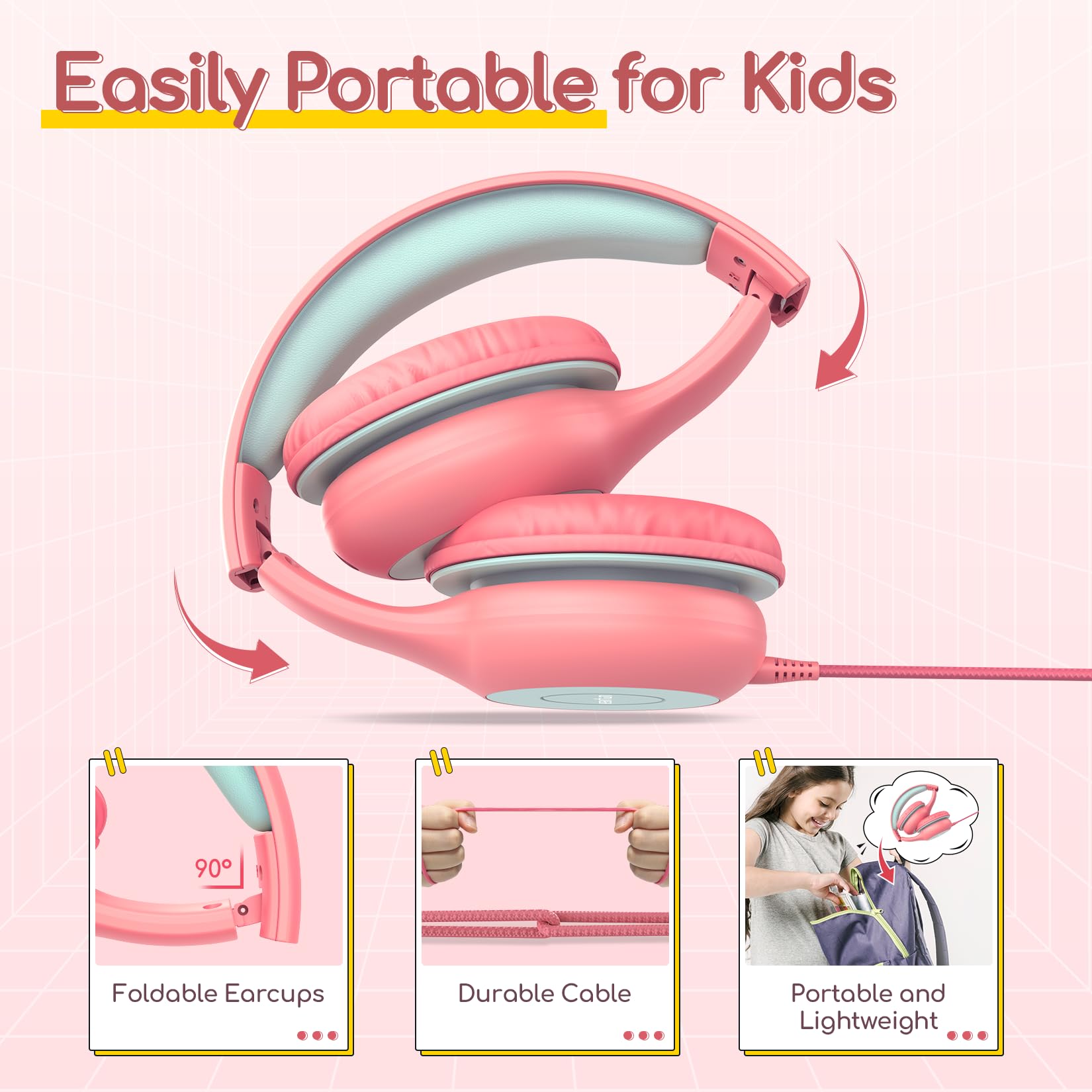 EarFun K1 Kids Headphones Wired with Mic, Headphone for Kids School 3Packs view 8