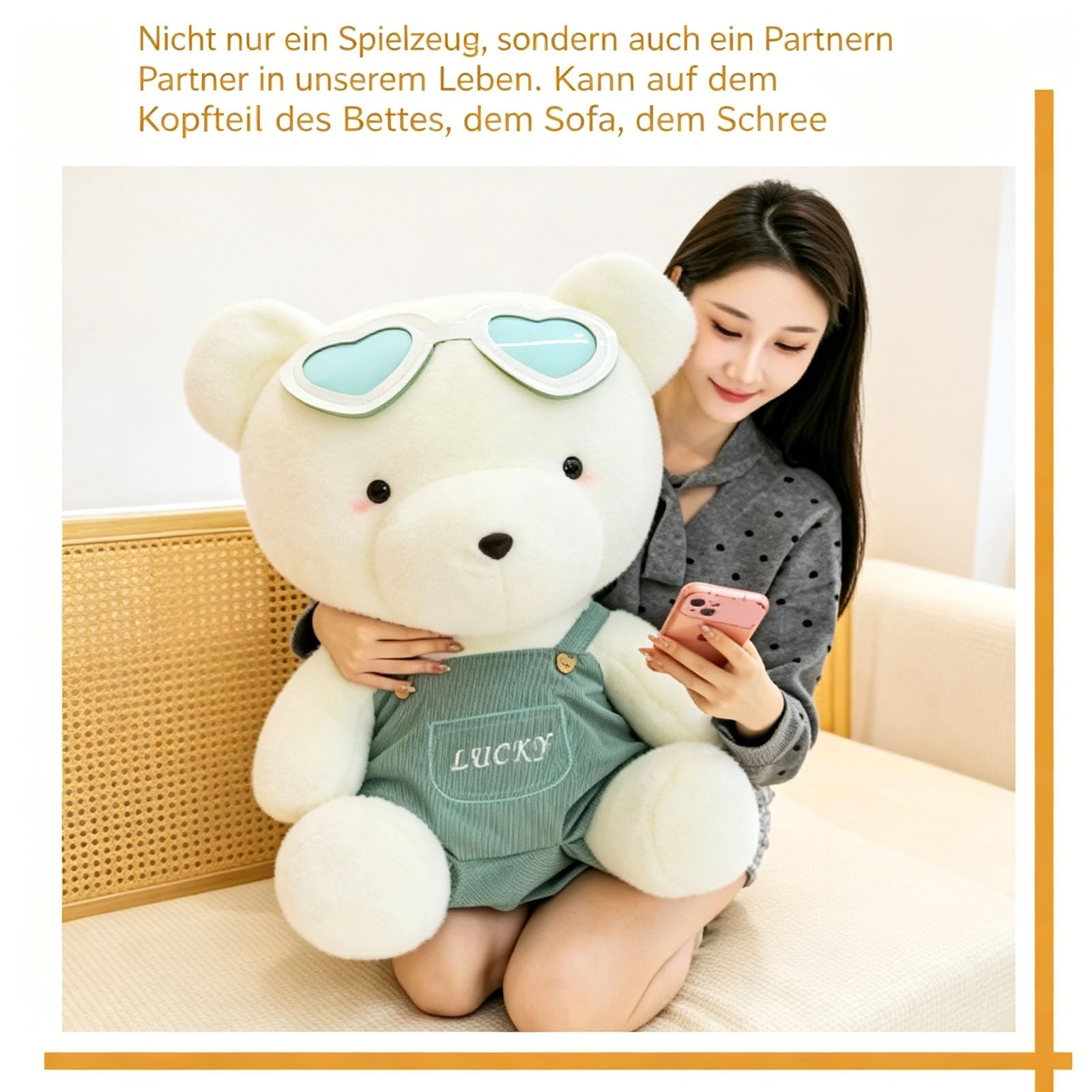 Kuscheltier Teddybär, Teddybär Plüschtier mit Tragegurt und herzförmiger Brille, Plüsch Bären Spielzeug Stofftierpuppe, Glück Teddybären Stofftier, Geschenke für Geburtstag Valentinstag (50cm,Rosa)