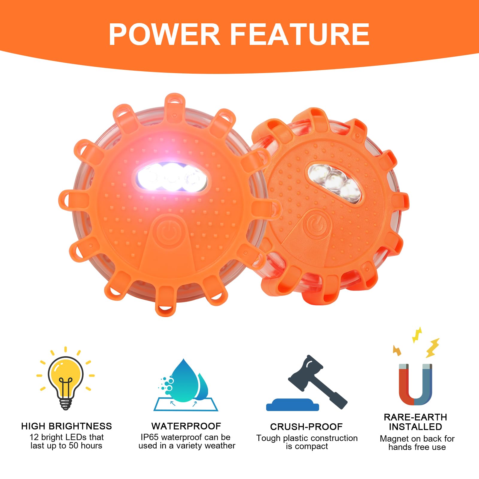 6 luces LED recargables de advertencia para carreteras, con base magnética y gancho, 9 modos de luz para la seguridad vial, para coches, camiones, barcos