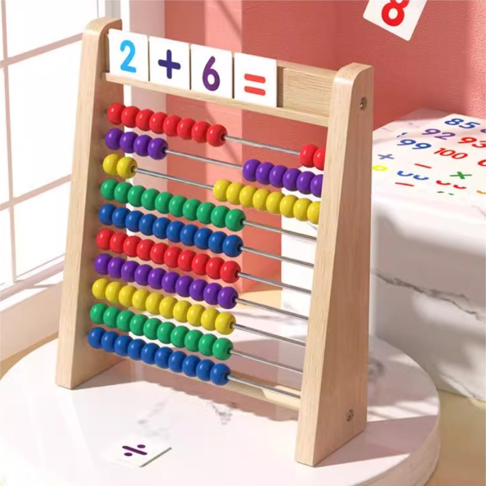 Ábaco Ábaco De Madera, Matemáticas, Educativo, Conteo, Tarjetas Numéricas, Aprendizaje Preescolar, Edad 3 Años En Adelante Oficina Material