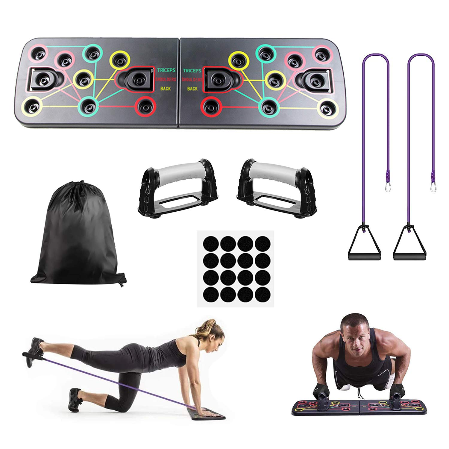 Équipement D'entraînement Physique Multifonction Portable Planche de Push Up Planche d'Entraînement avec Bandes de Résistance pour Hommes et Femmes