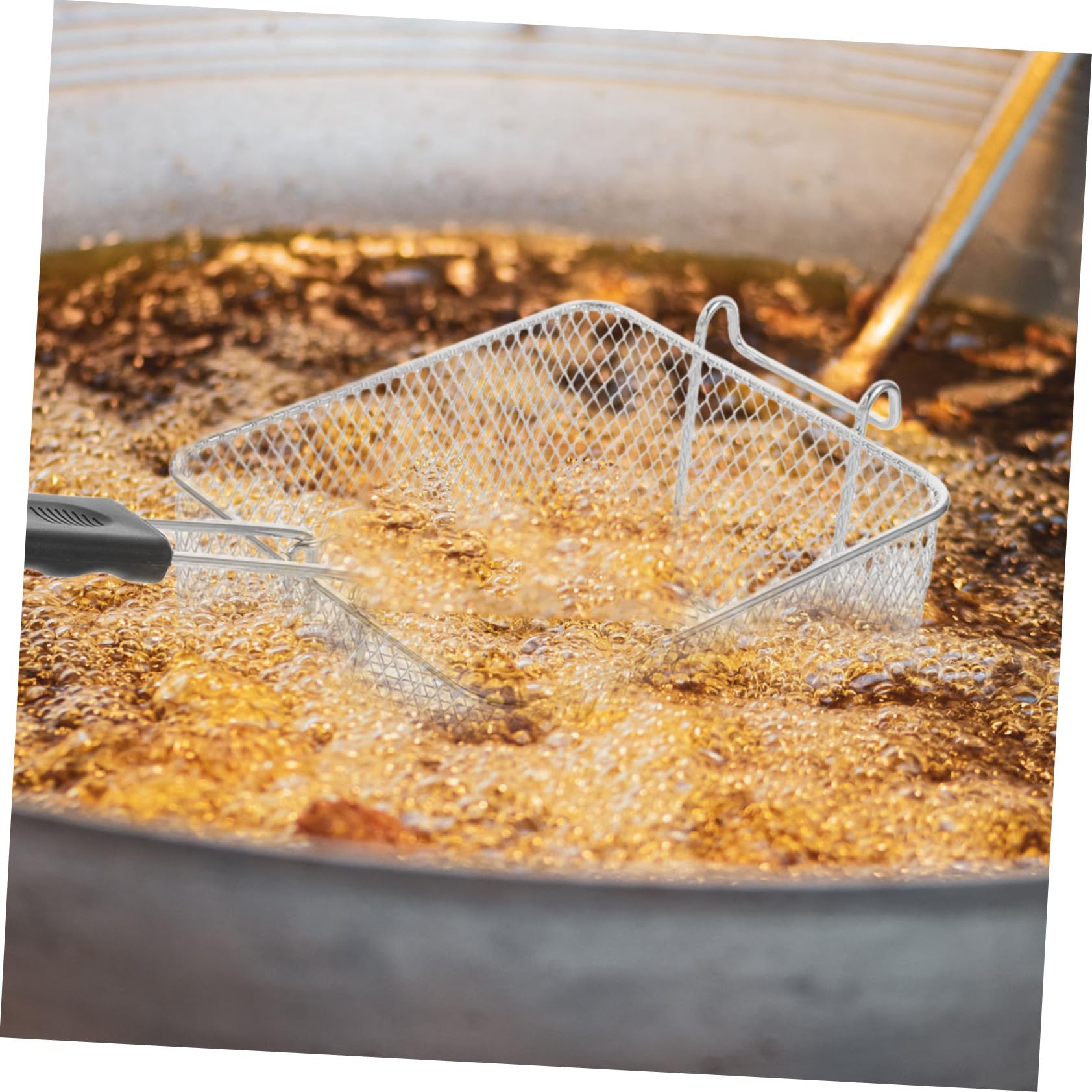 Mobestech Cesta para Freír Cuadrada De Acero Inoxidable 25x25 Cm con Mango Ergonómico Antideslizante para Freidora Cocina Restaurante, Cesta De Patatas Fritas y Pollo Frito