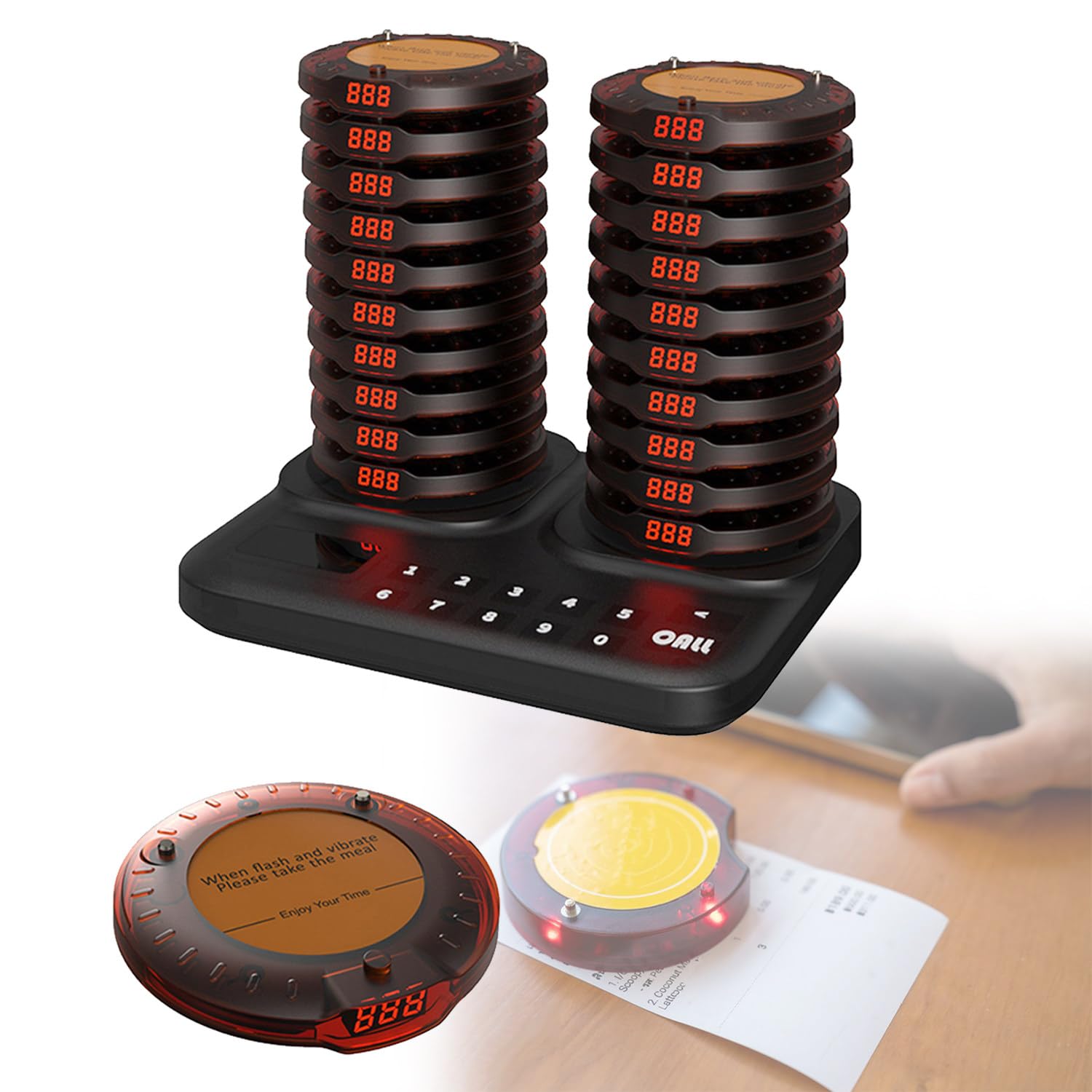 Sistema di cercapersone wireless con 20 cicalini, avvisi di vibrazione e doppia modalità per una gestione efficiente degli ordini in ristoranti e camion alimentari