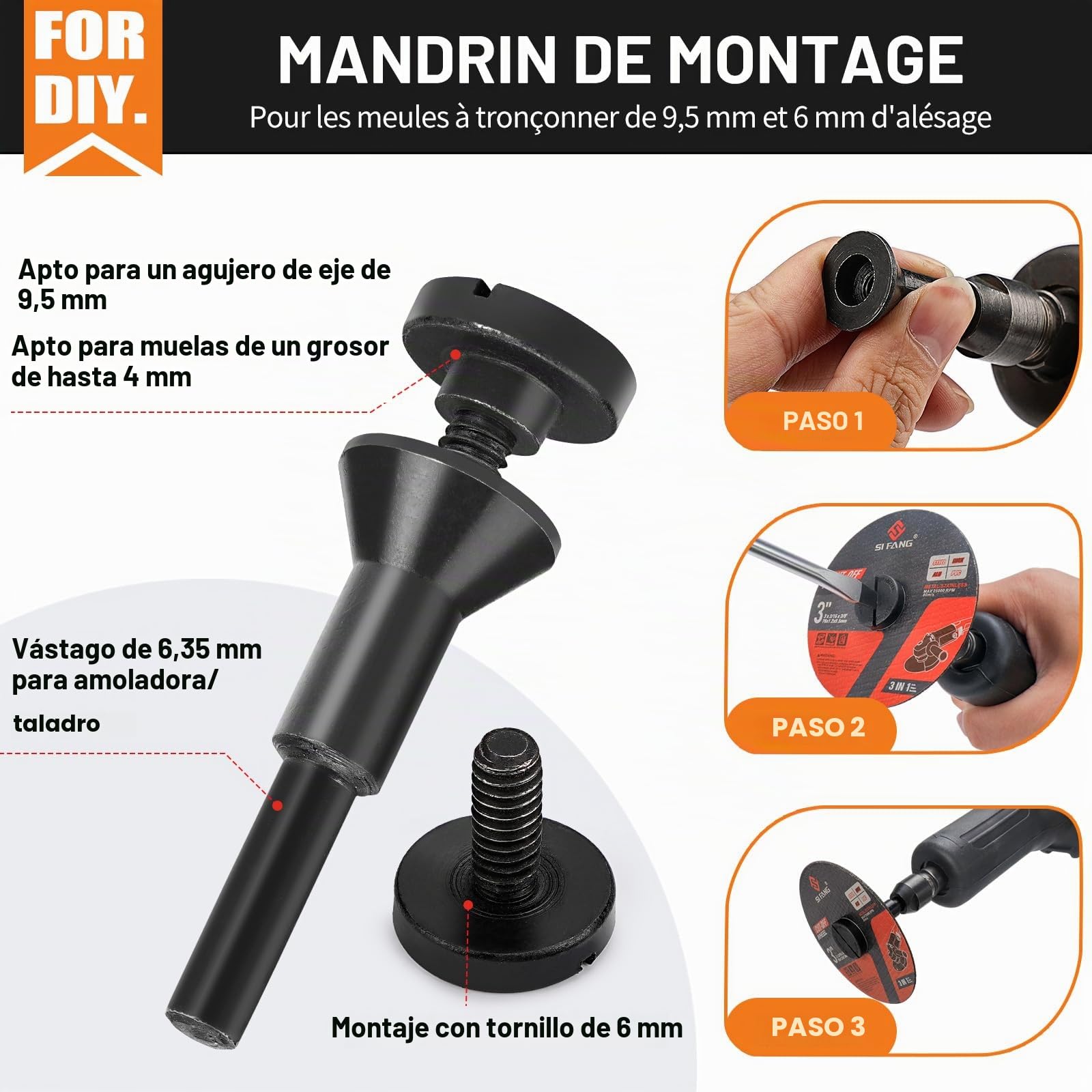 SI FANG - Juego de 10 ruedas de corte de 7,6 cm con mandril de montaje de 6,35 mm para amoladora de matriz, discos de corte de metal de 76 mm, discos de amoladora de 1,2 mm de grosor, para herramienta