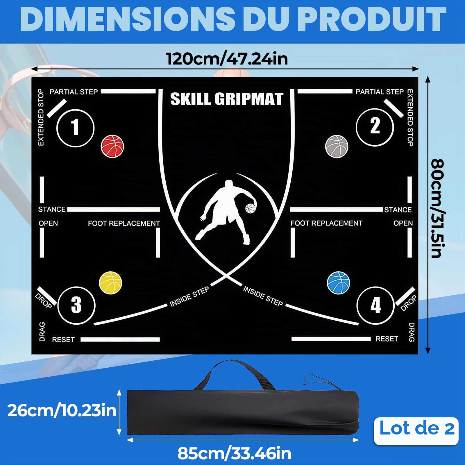 Tapis de basket-ball, de football, antidérapant, pour le sport, grand format, pour l'entraînement des pas, l'intérieur et l'extérieur