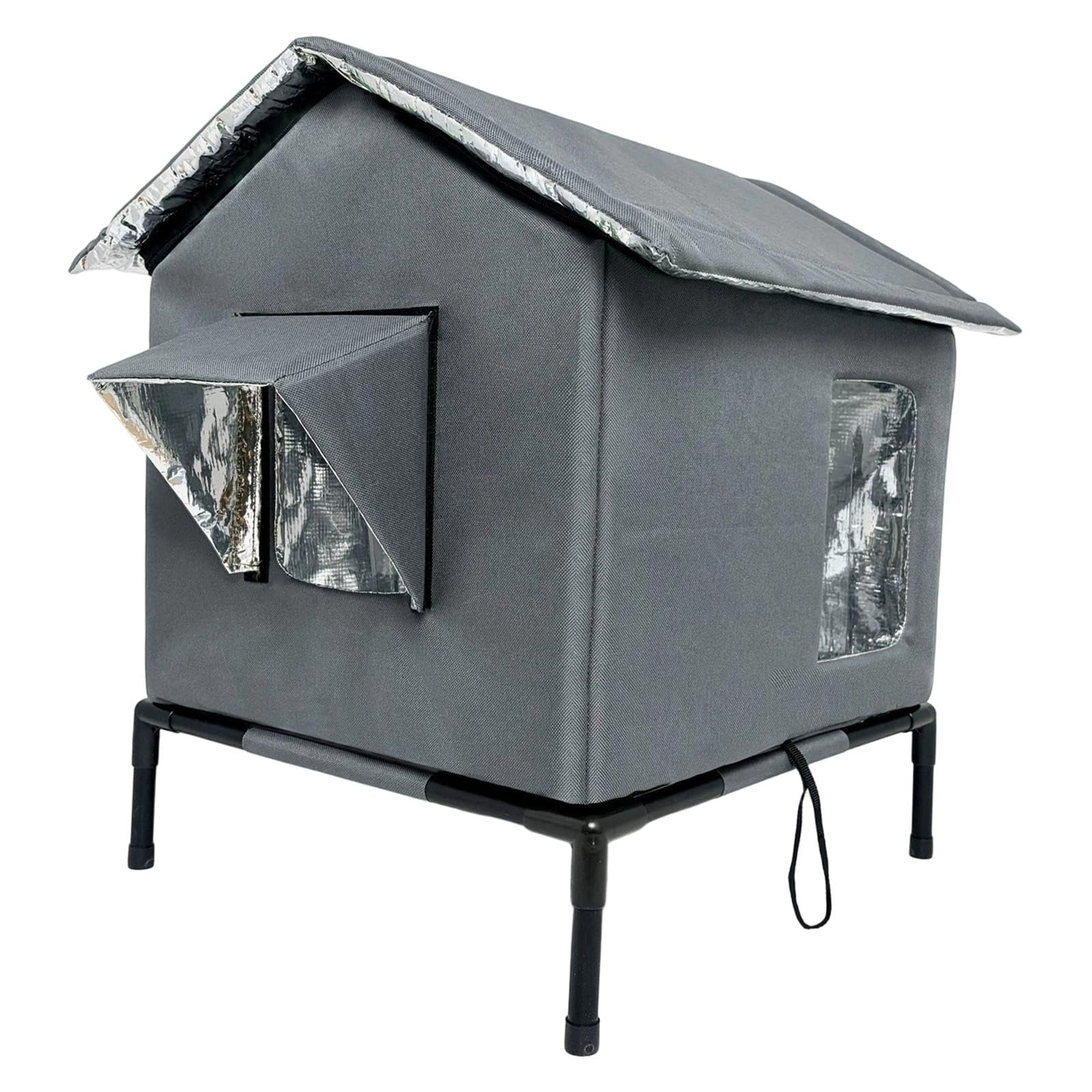 Niche pour Chat d'extérieur, abri Portable et étanche avec Support surélevé pour Porche ou Grange, Gris Foncé, L