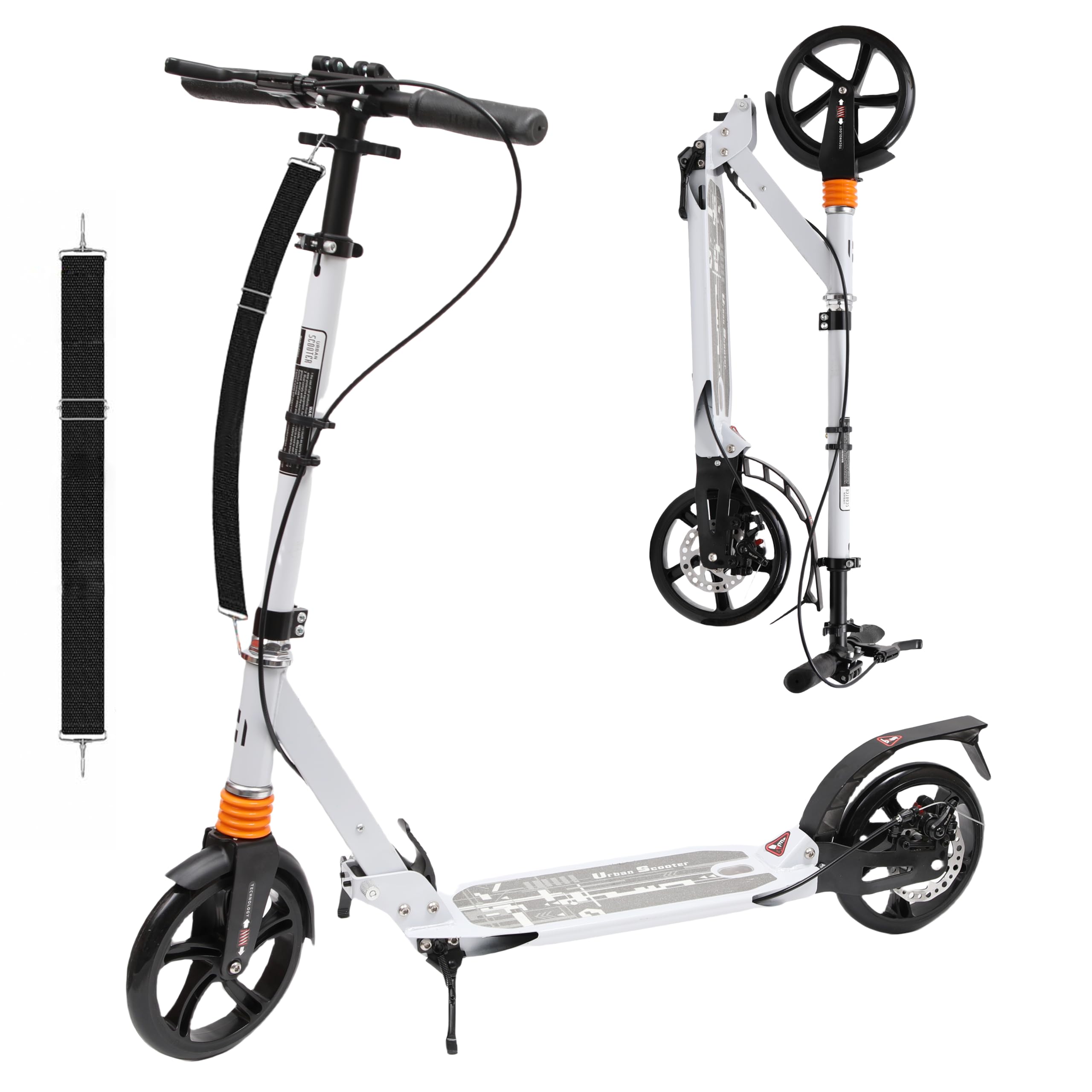 Habib Gruppe Patinete urbano para adultos, de aluminio no eléctrico, plegable, ruedas grandes de 200 mm, con doble suspensión, freno de mano regulable en altura, 100 kg de carga a partir de 14 años