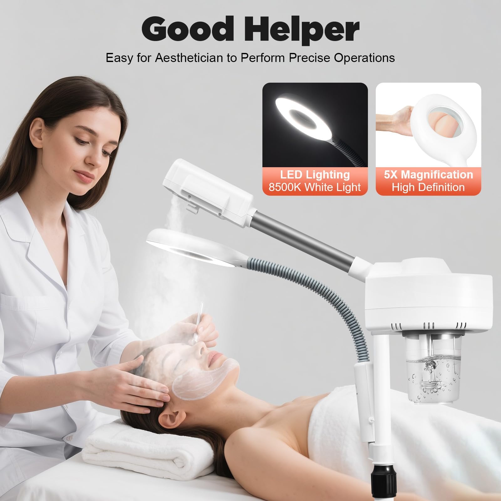2 In 1 Gesichtsdampfer 800W Gesichtssauna Beweglich Porenreiniger Dampf Spa Maschine Höhenverstellbar Bedampfer Kosmetik 680ml Gesichtsdampfer mit 360°Drehbaren Düse, LED Lichtquelle für Hause