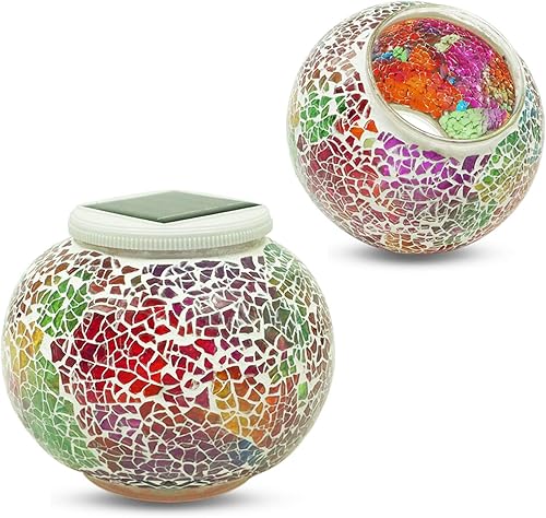 Miniatura 1 de Paquete de 2 lámparas solares de mesa de bola de vidrio impermeable luces solares que cambian de color para jardín patio interior o exterior cuadrado