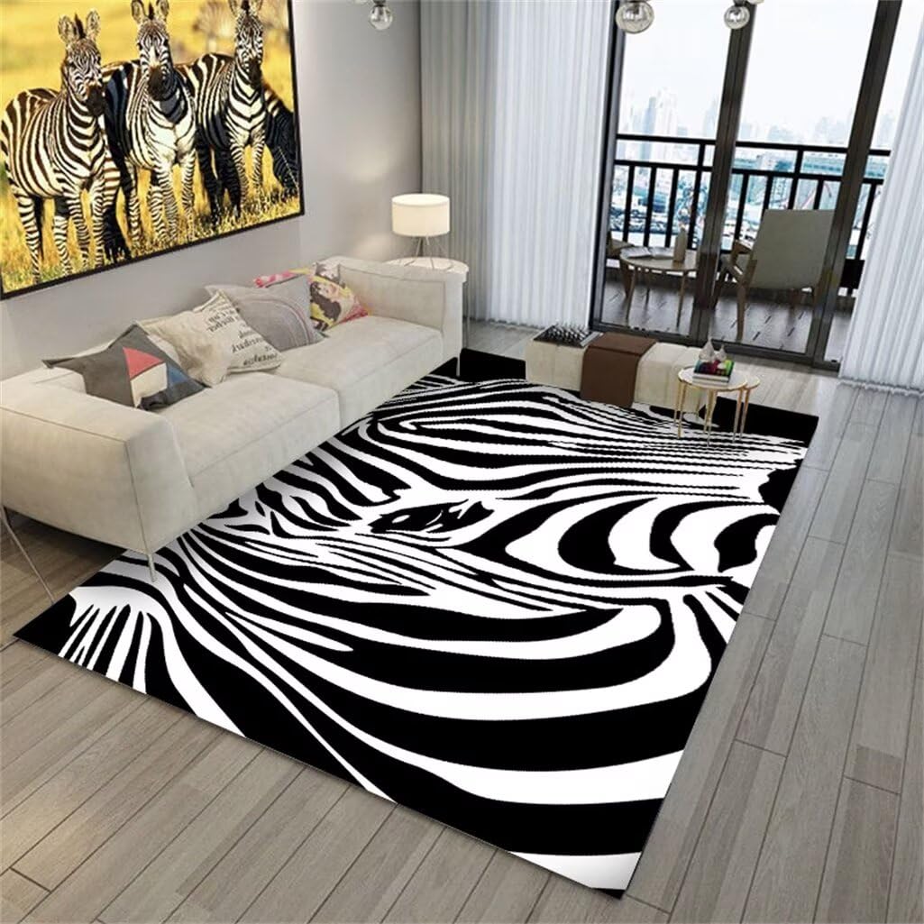 Tapis rectangulaire anti-tache noir et blanc 120x180 cm pour chambre d'enfant et couloir