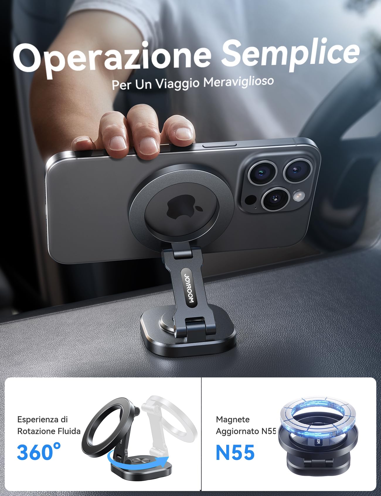 JOYROOM Całkowicie Metalowy Uchwyt Samochodowy Magsafe [Składany Stop i Obrót o 360°] Do iPhone'a Na Deskę Rozdzielczą Z Magnesami 20XN55, Magnetyczny Do Telefonu
