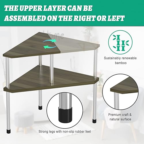 Vista 15 de Weenson Organizador de baño, estante esquinero para encimera, 2 niveles, organizador de especias de bambú, organizador de encimera de cocina