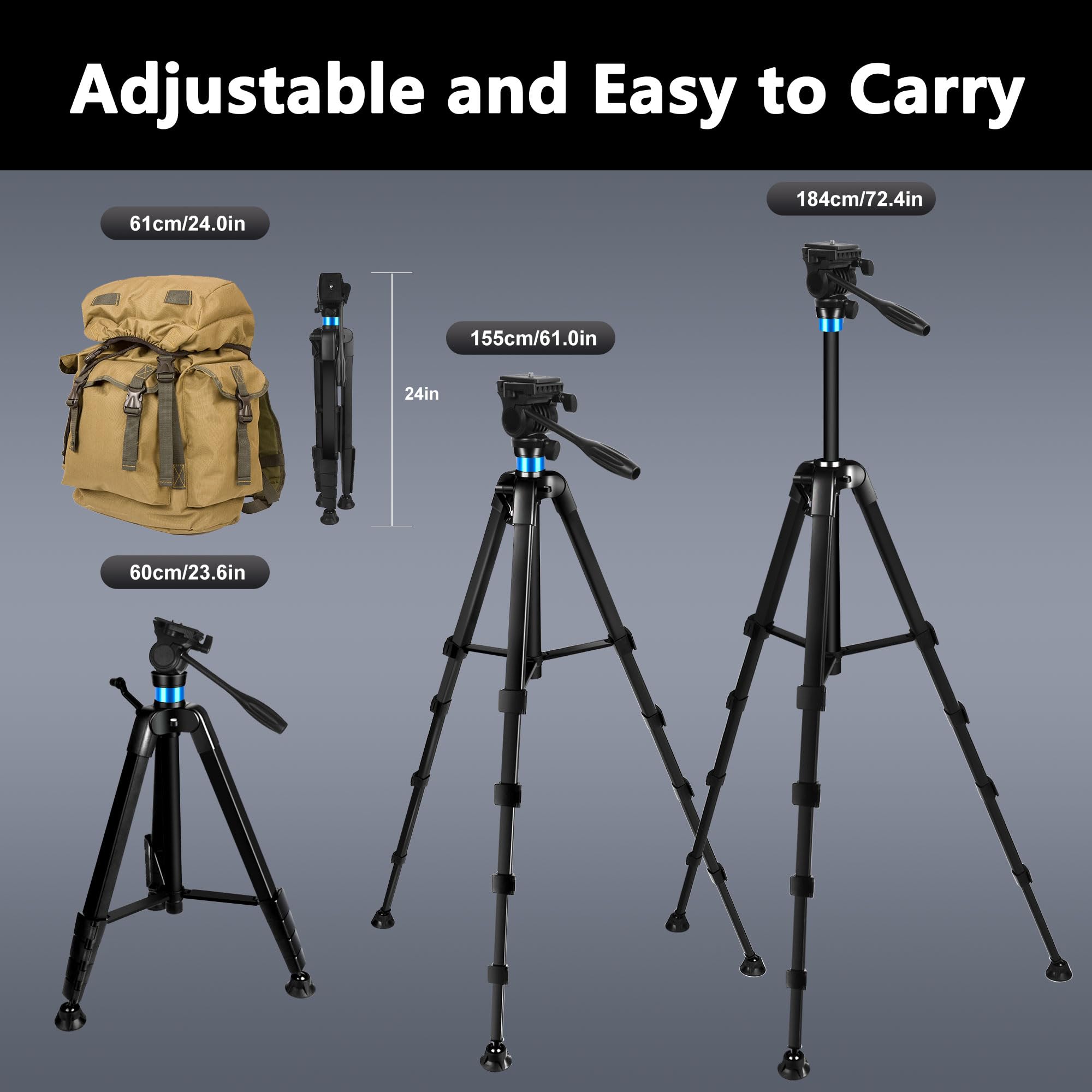 Treppiede per Binocolo, 184 cm Alluminio Treppiede Telescopio, Compatibile con Fotocamera, Telescopio Astronomico, caccia, Supporto Stabile per Osservazione e Fotografia (Carico 10 kg)