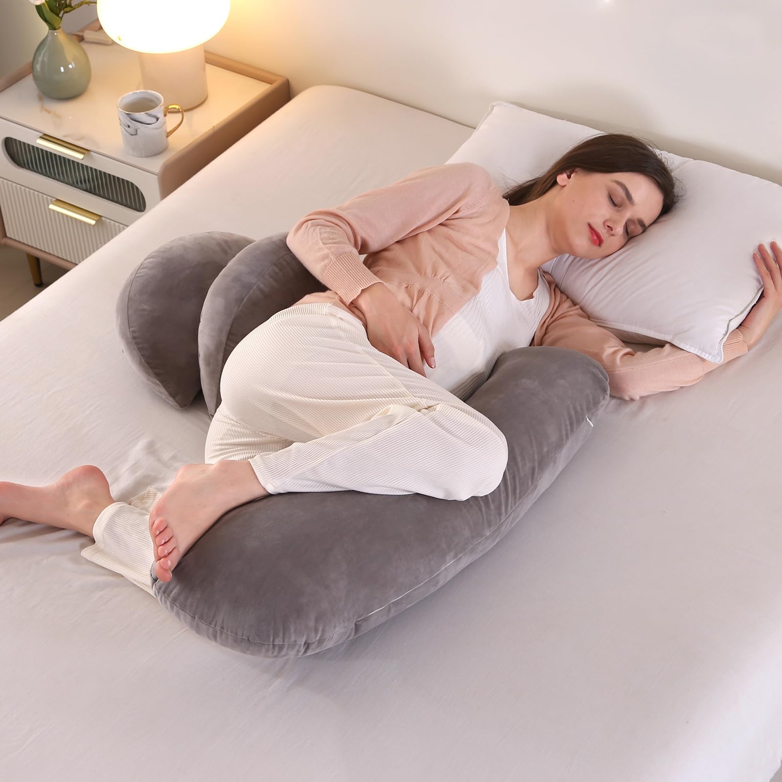 SHANNA Pregnancy Pillow for Sleeping, Wedge Full Body Pillow Pregnancy Pillows, Maternity Pillow Support for Back, Hips, Legs for Pregnant Women, With Washable Cover (Flannel Pink)