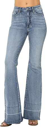 Judy Blue Women's Mid-Rise Flare Jeans - Button Fly, Destroyed Details, Stretch Denim (10" Front Rise, 33.5" Inseam) - View #7