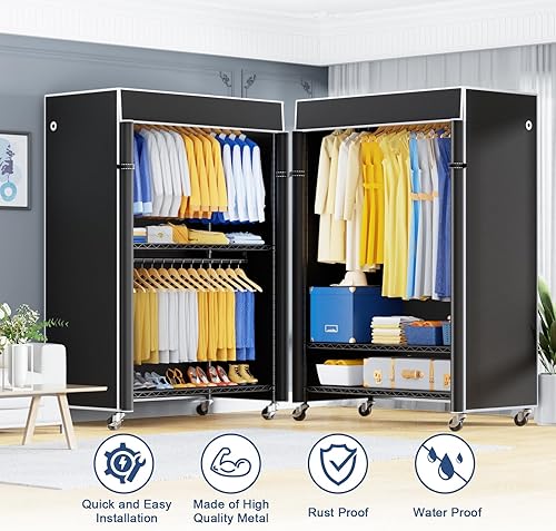 Miniatura 4 de P8C - Perchero resistente (con diseño de ancho extendido) para colgar ropa con ruedas bloqueables, 51.2 pulgadas de ancho x 15.8 pulgadas de