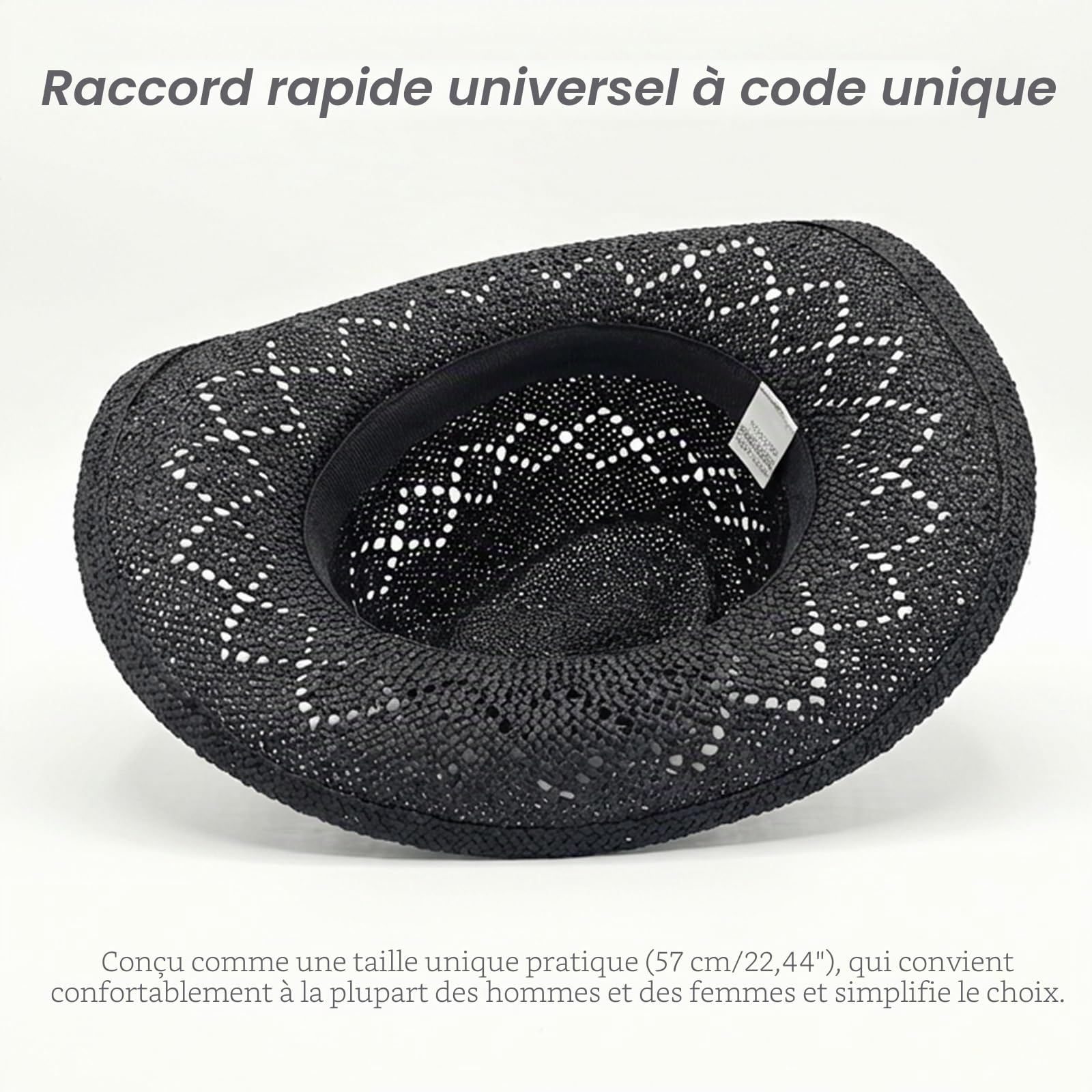 Chapeau de cowboy en paille pour femme - Chapeau de cowgirl western avec bordure en perles et bord malléable