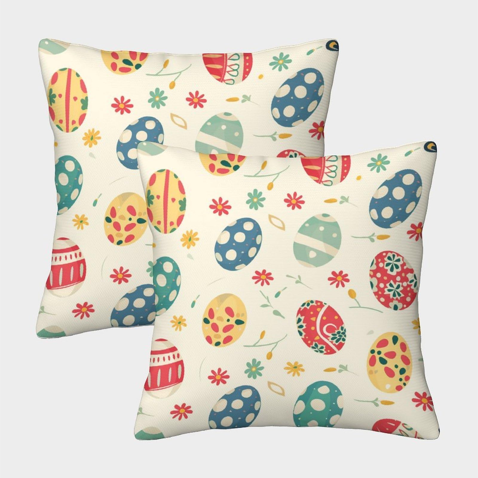 kaiyun 2 Pack Easter Eggs Luxury Digital Printed Soft 3D Festive Elements Themed Square Cushion Cover 45x45cm