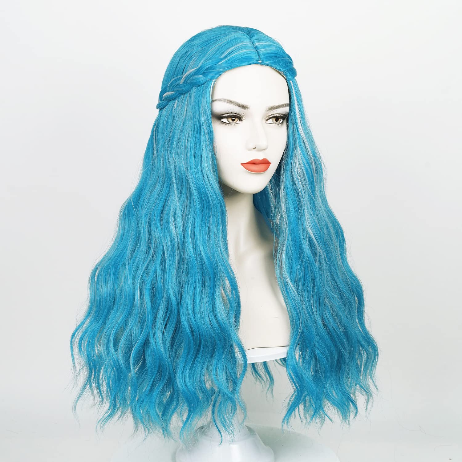 LABEAUTÉ Blue Braids Wig with Stickers for Women Girls Elf Fairy Princess Cosplay Costume Hair for Halloween Party + Wig Cap (Blue Long)