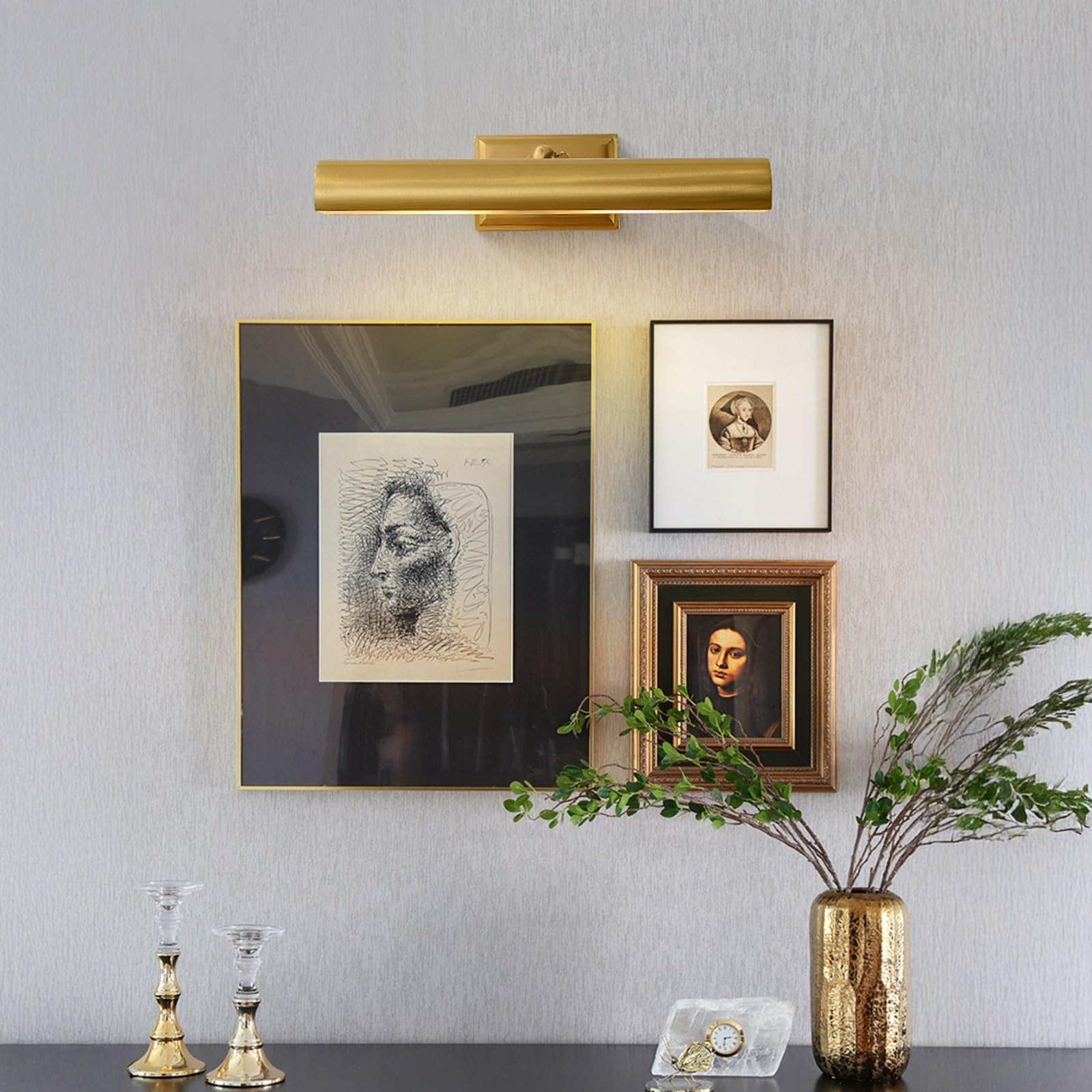 Intage Lámpara de pared de latón for cuadros, lámpara de arte ajustable de 15,7 pulgadas con casquillo E14