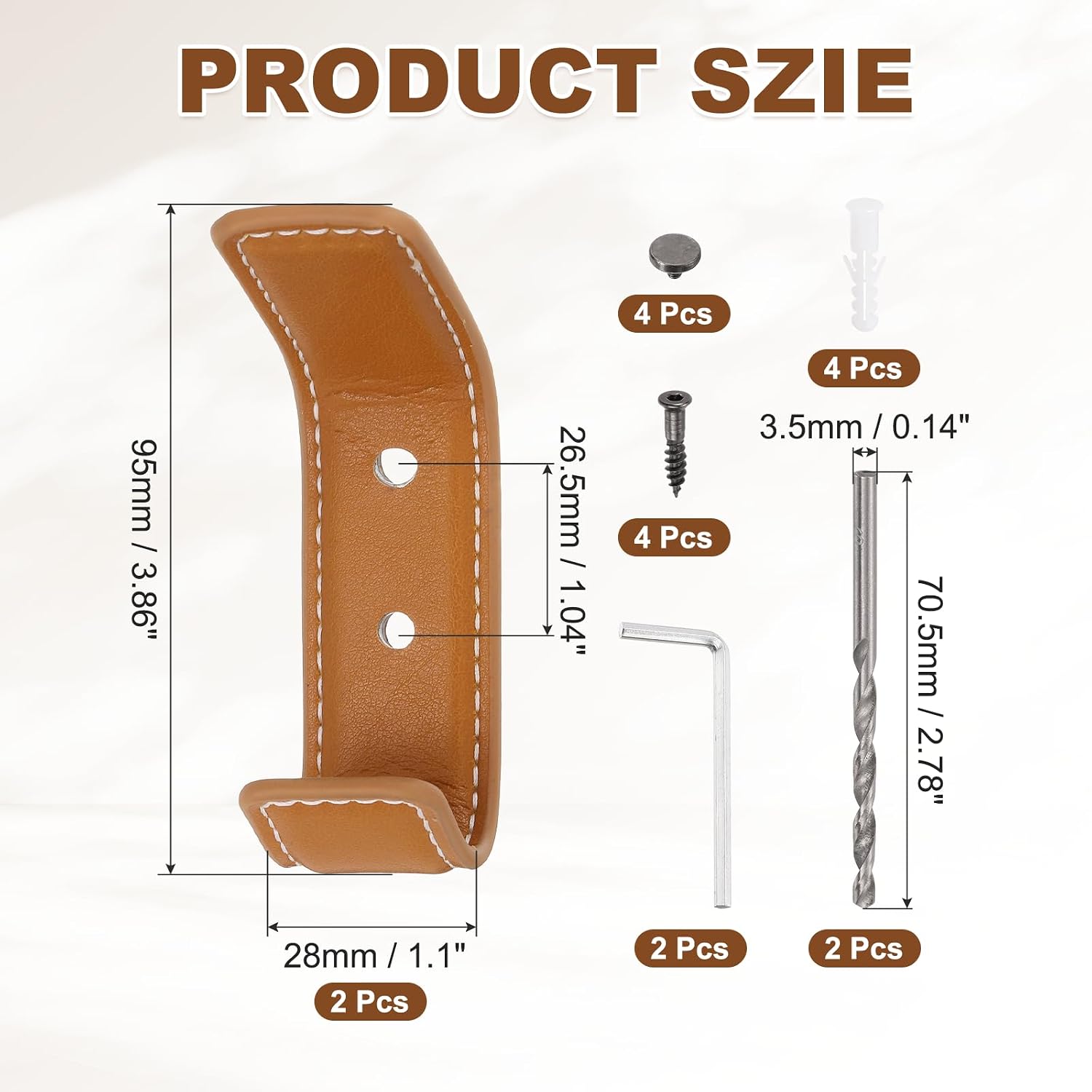 uxcell 2Pcs Leather Coat 2 Hooks Modern Entry Wall Hooks Dusk Orange image 2