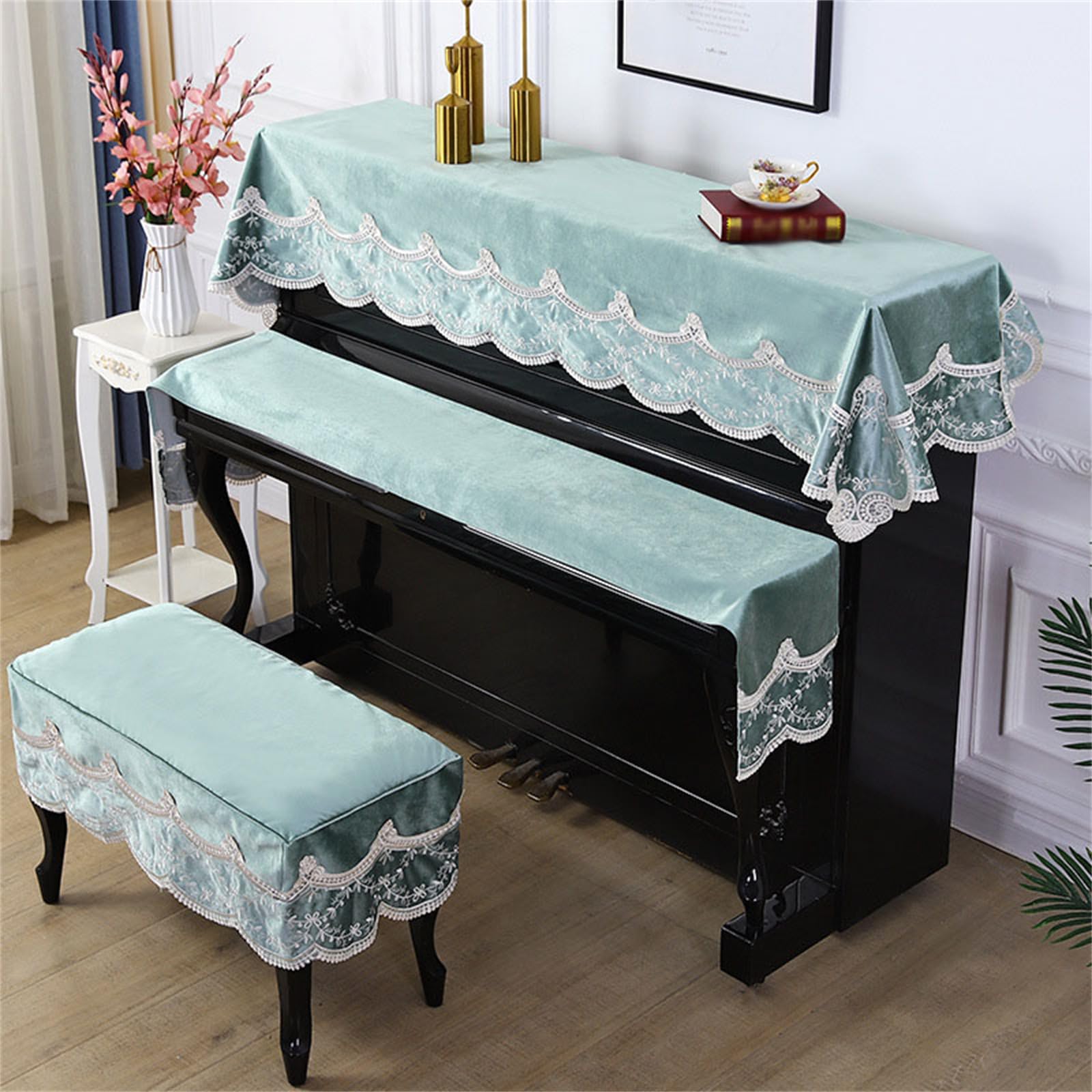 Three Piece Set Piano Cover Cloth With Stool Universal Upright Protective Lace Border Half Draped Dust For Dustproof/b/single Stoo (a Single Stool)
