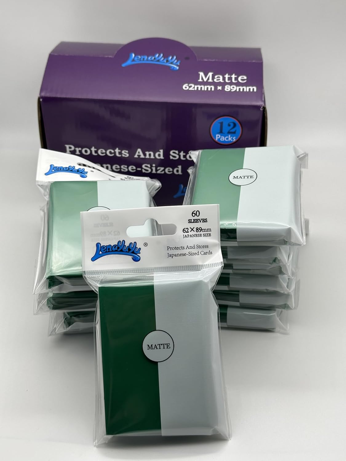 1 Box of 720 Counts -12packs DarkGreen Color Double Matte Japanese Small Card Sleeves 62mmx89mm Card Sleeves, Toploading fits for Japanese Trading Card Perfect Size