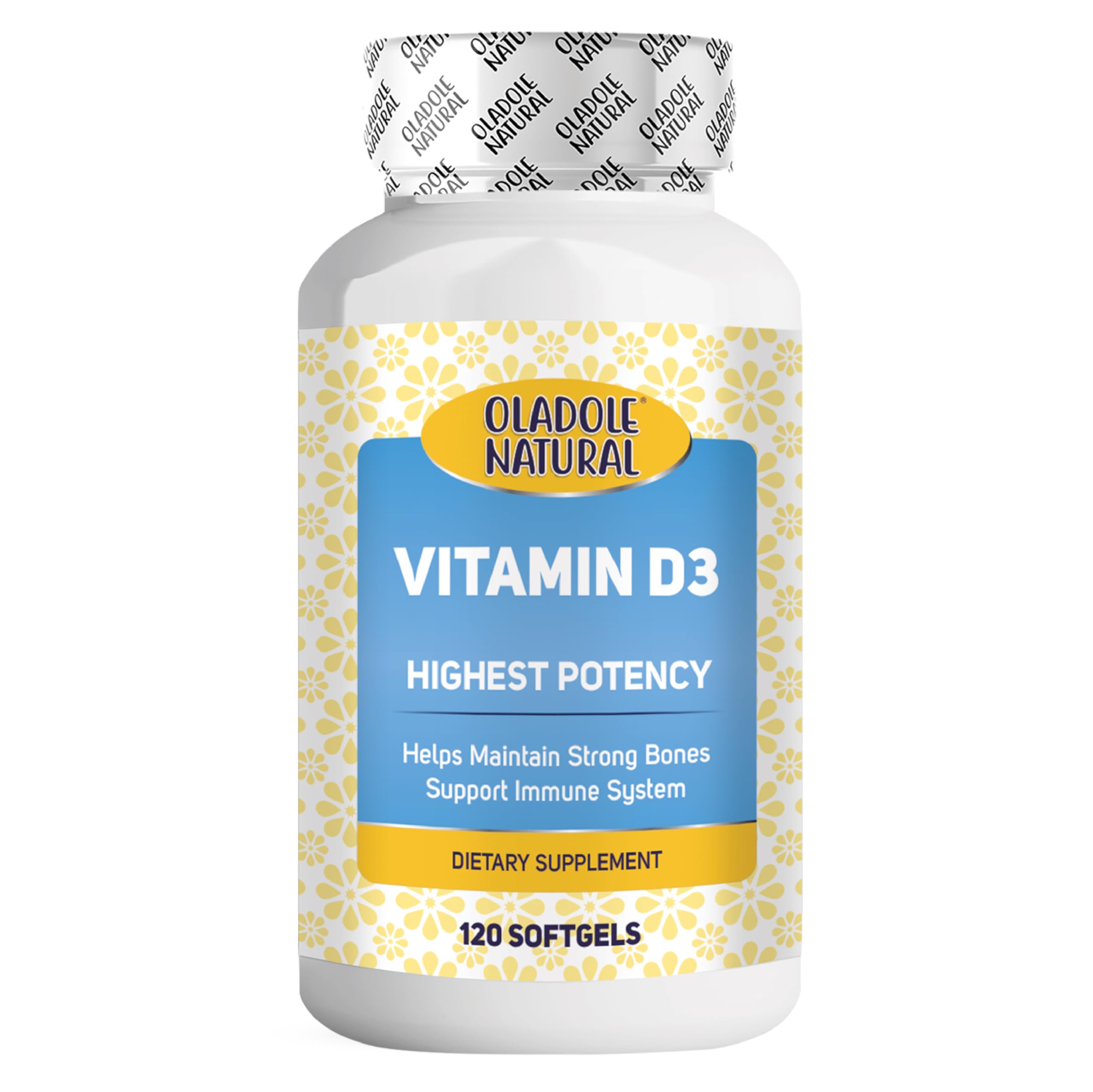 Oladole Natural Vitamin D3 1000 IU - 120 Softgels | Support Immune, Bone & Teeth Health, Promote Muscle Function & Absorption, Maintain Normal Blood Level, Healthy Heart & Mood | Non-GMO, Gluten Free