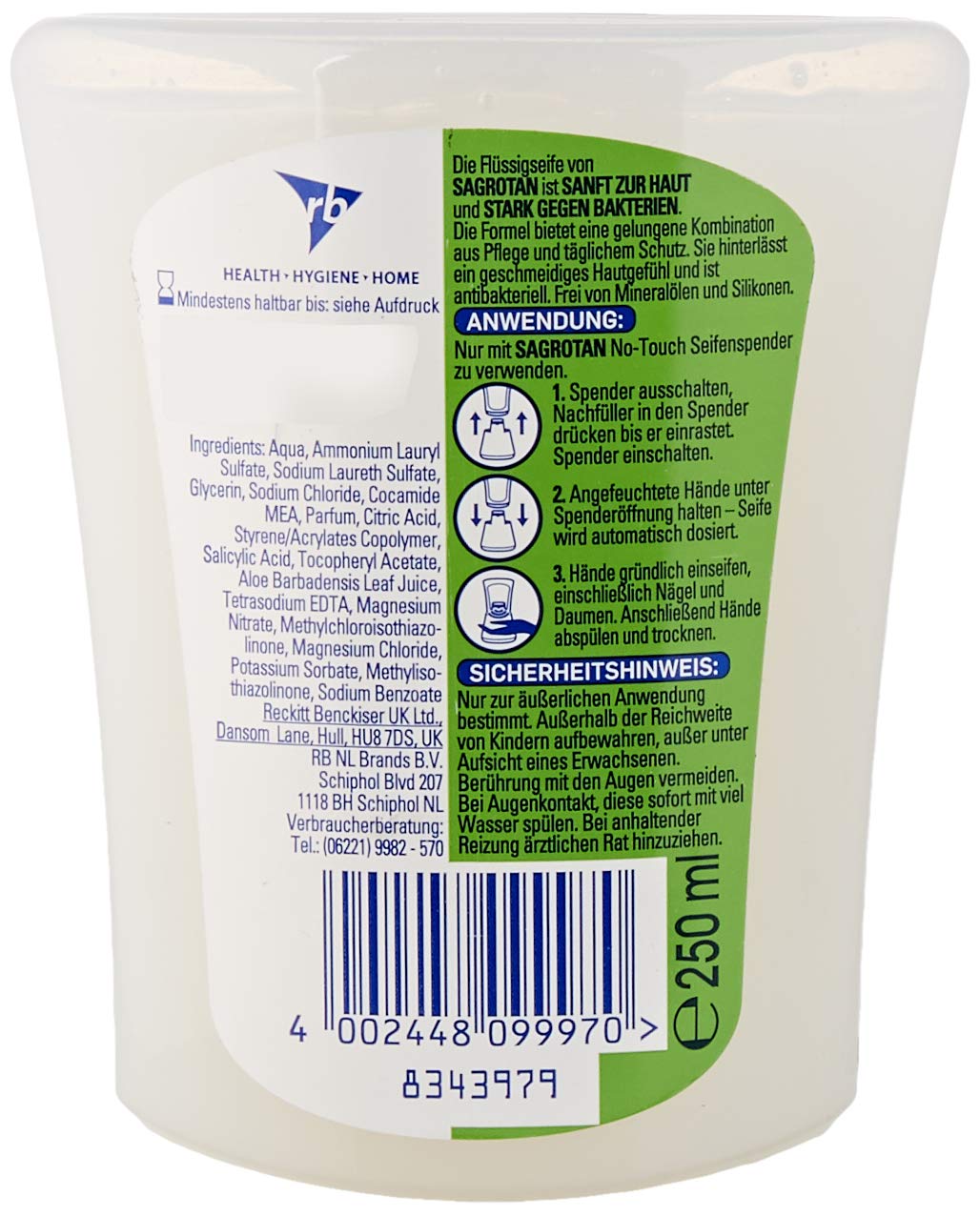 Sagrotan No-Touch Nachfller Aloe Vera, Flssige Handseife, 1er Pack (1 x  250 ml) : Amazon.de: Kosmetik